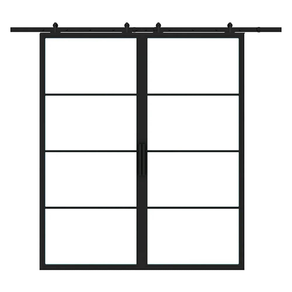 4 Lite Interior Steel French Double Barn Door - AlpadaDoors - Interior double barn door