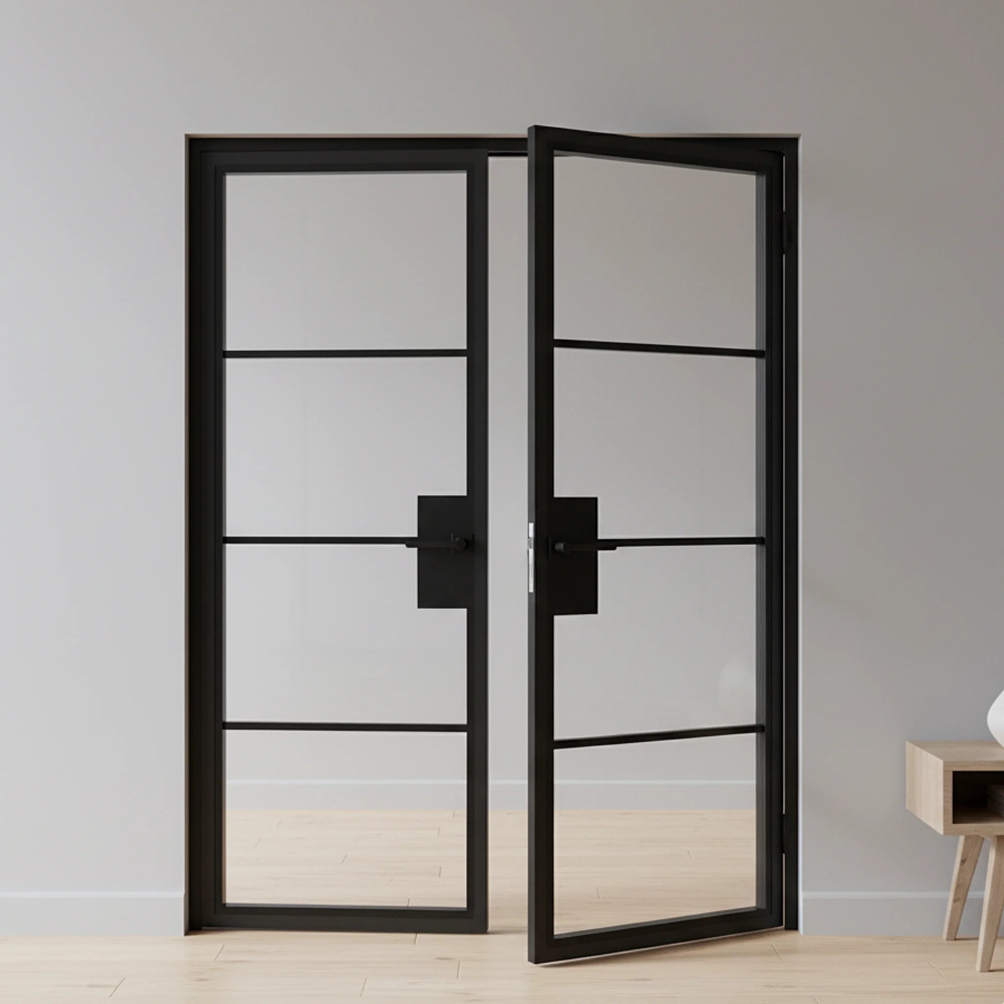 4 Lite Interior Steel French Double Door Modern Line - Alpada Doors