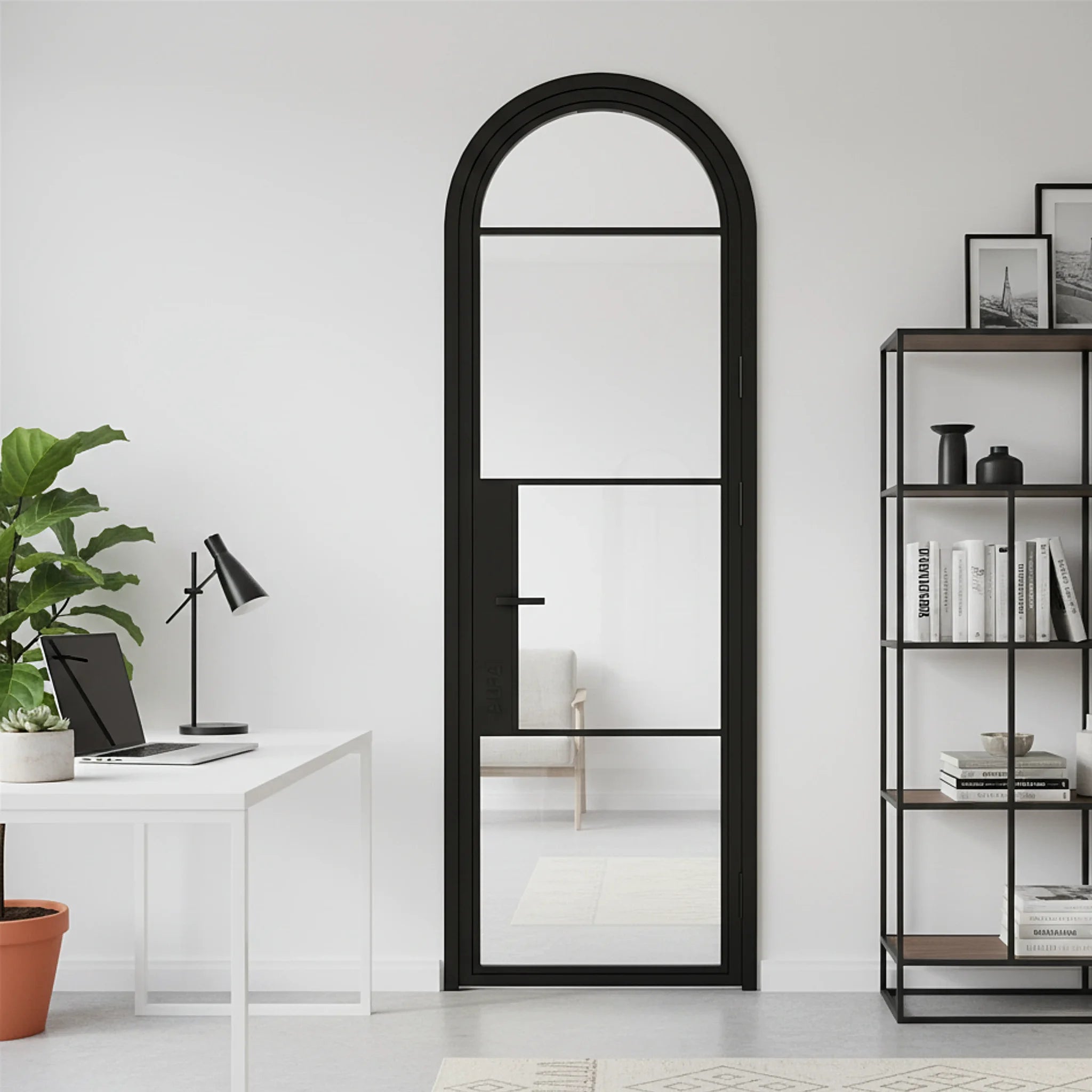 4 Lite Interior Steel Round Top French Door Modern Line - Alpada Doors