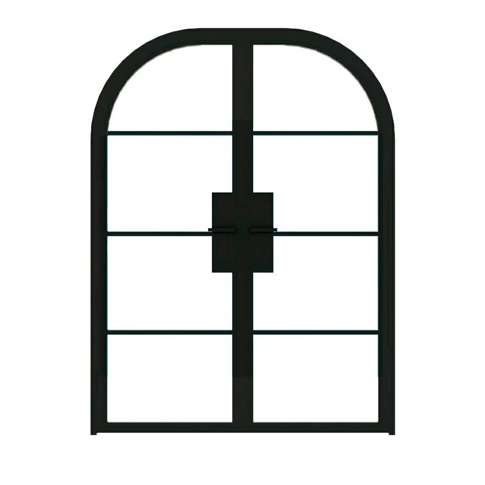 4 Lite Interior Steel Round Top French Double Door - AlpadaDoors - Arched interior french doors