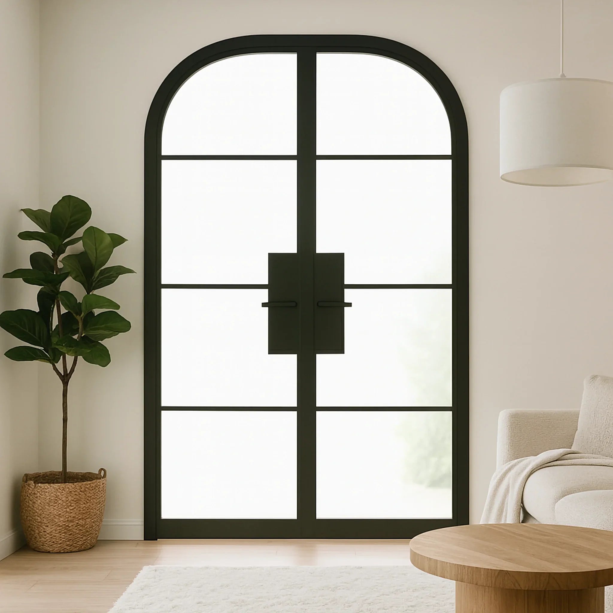 4 Lite Interior Steel Round Top French Double Door