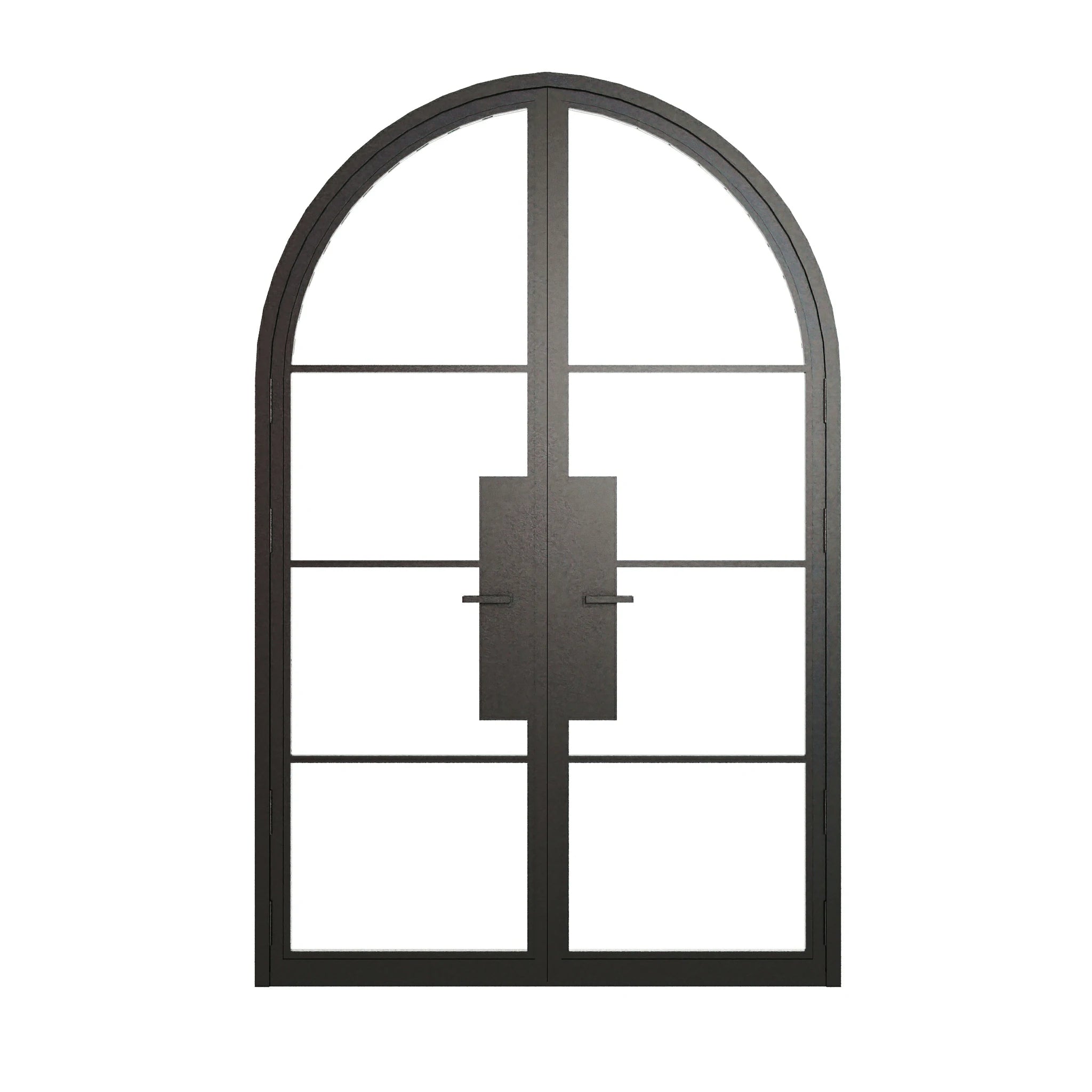 4 Lite Round Top Double Front Door - steel and glass front door closed view - Alpada Doors