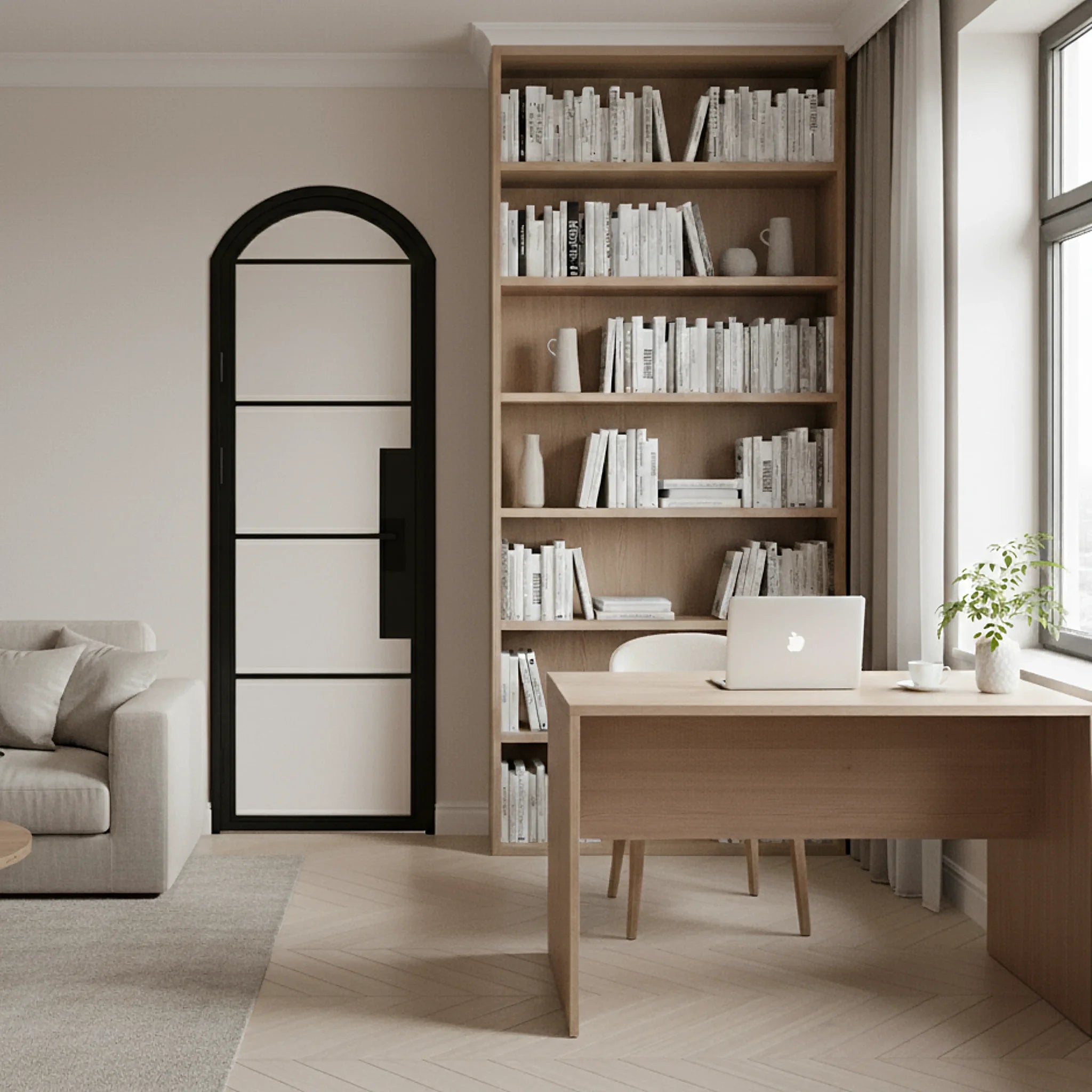 5 Lite Interior Steel Arched Top French Door Modern Line - Alpada Doors