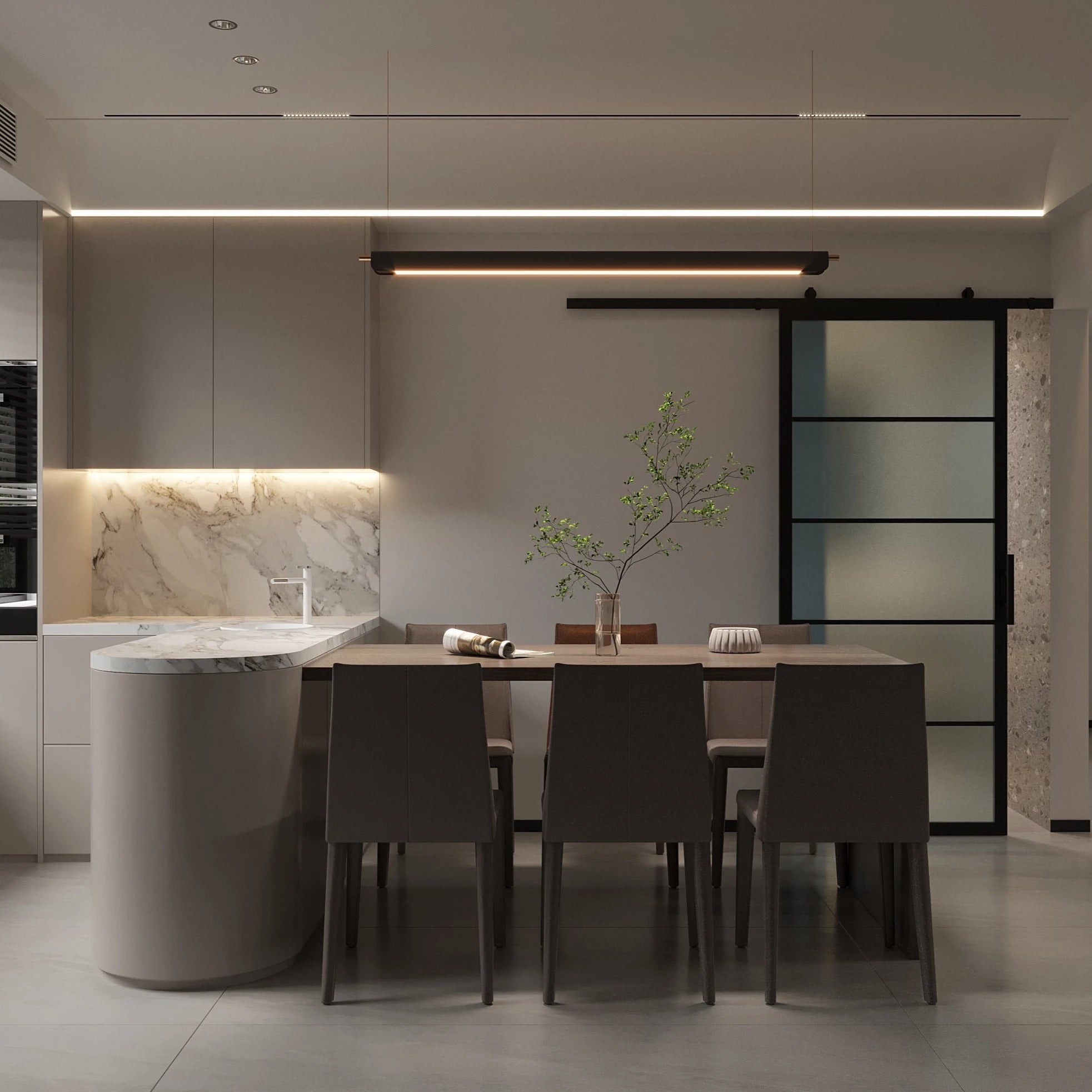 5 Lite Interior Steel Barn Door Frosted Glass in Interior