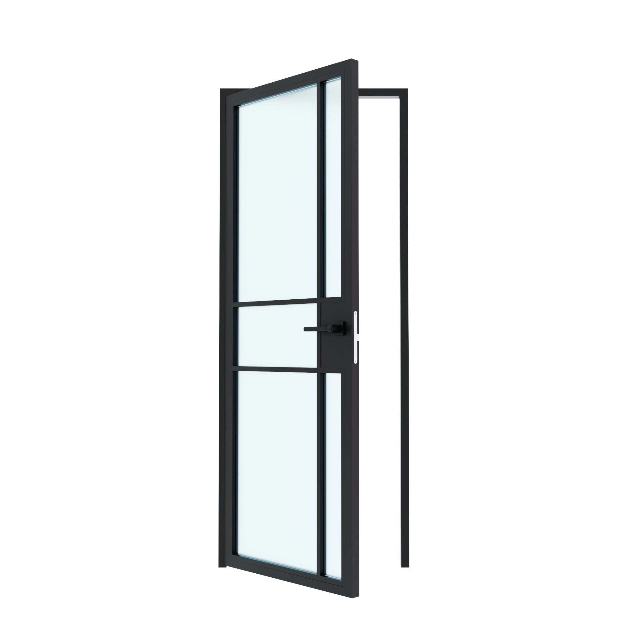 5 Lite Interior Steel Door with Right Offset Asymmetrical Grid Frosted Glass Left Hand Open
