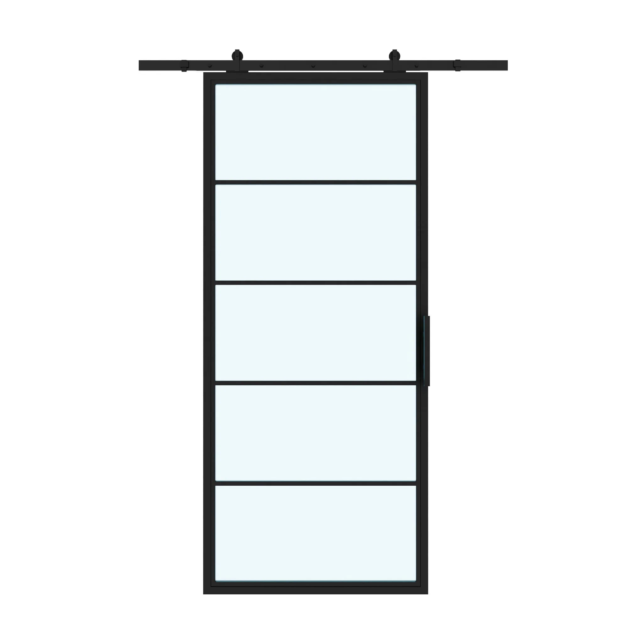 5 Lite Interior Steel French Barn Door Frosted Glass - AlpadaDoors - Interior single barn door