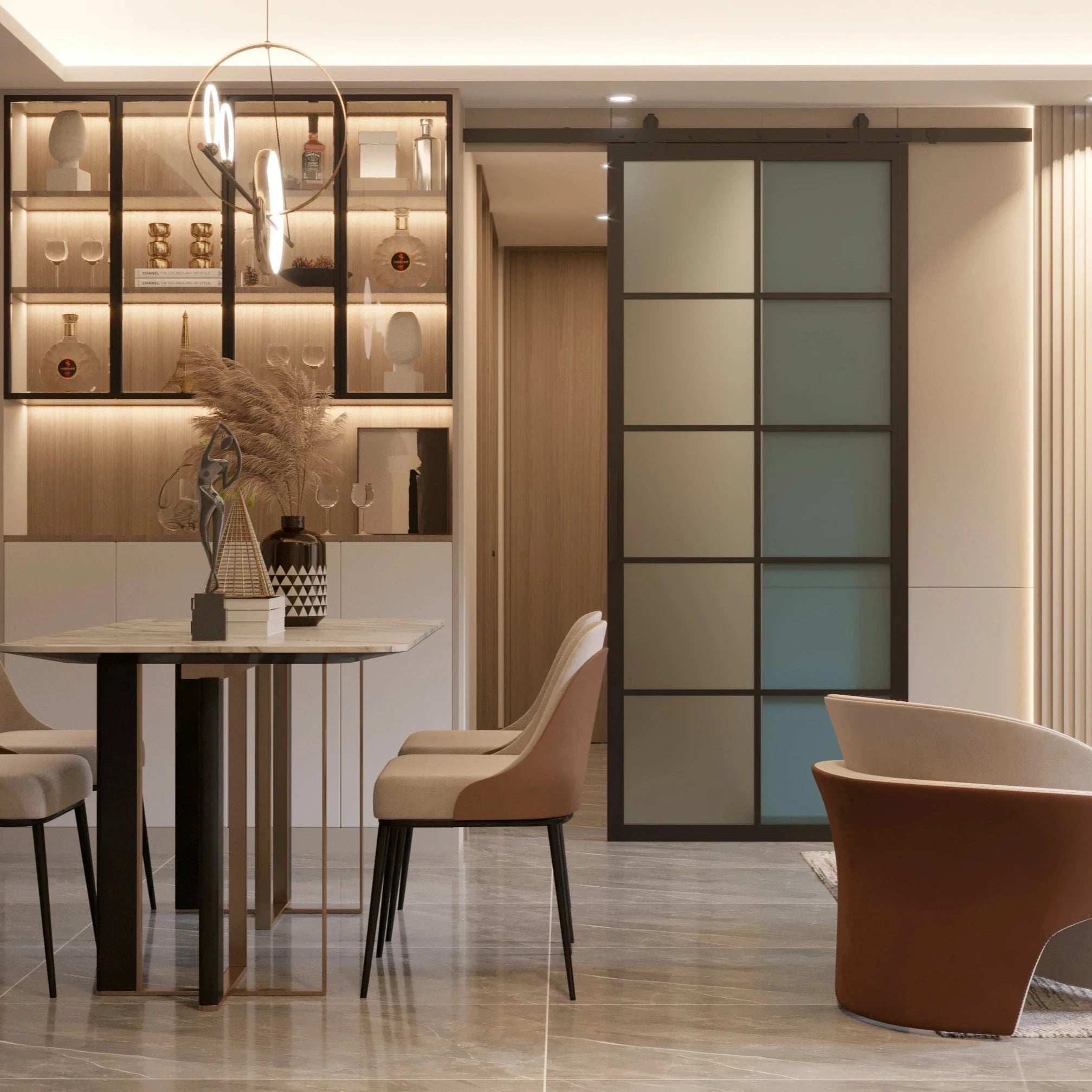 5 Lite Interior Steel French Barn Door Frosted Glass - AlpadaDoors - Interior single barn door