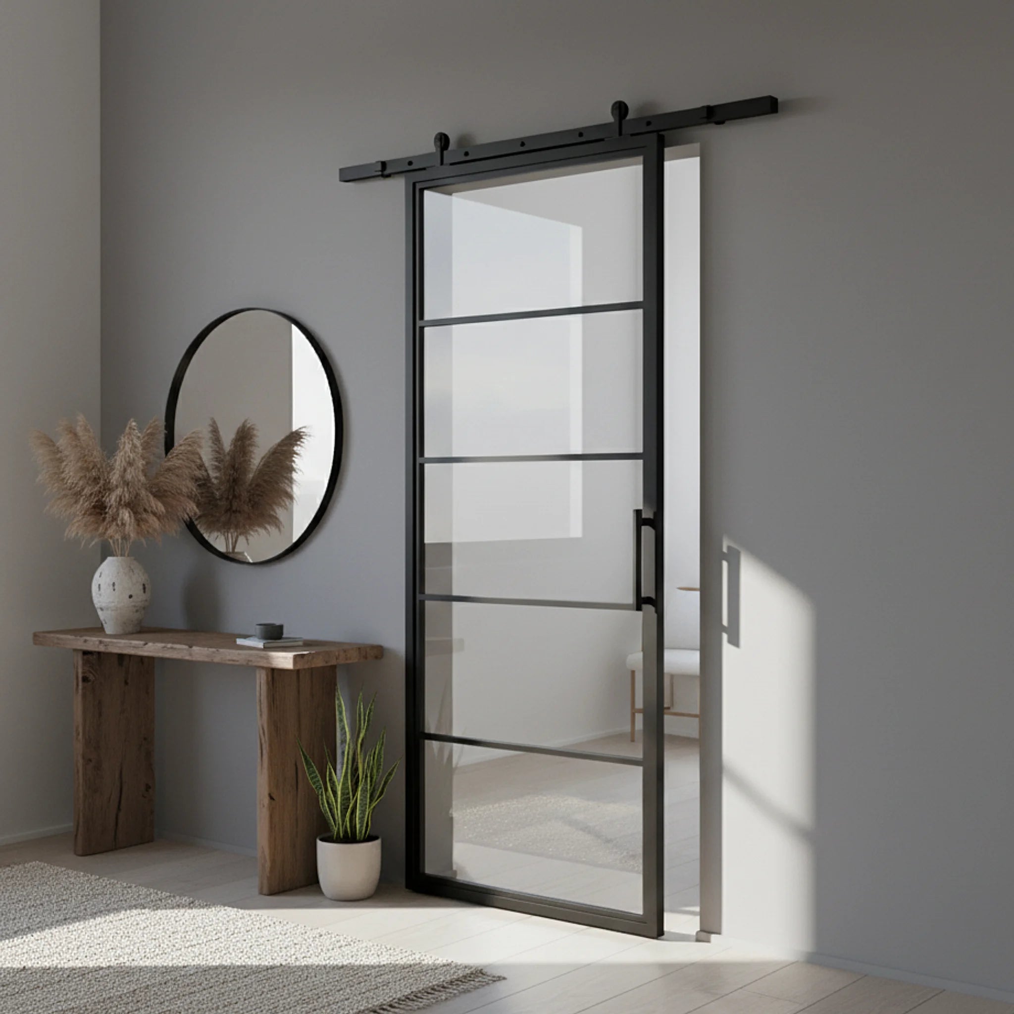 5 Lite Interior Steel French Barn Door Modern Line - Alpada Doors