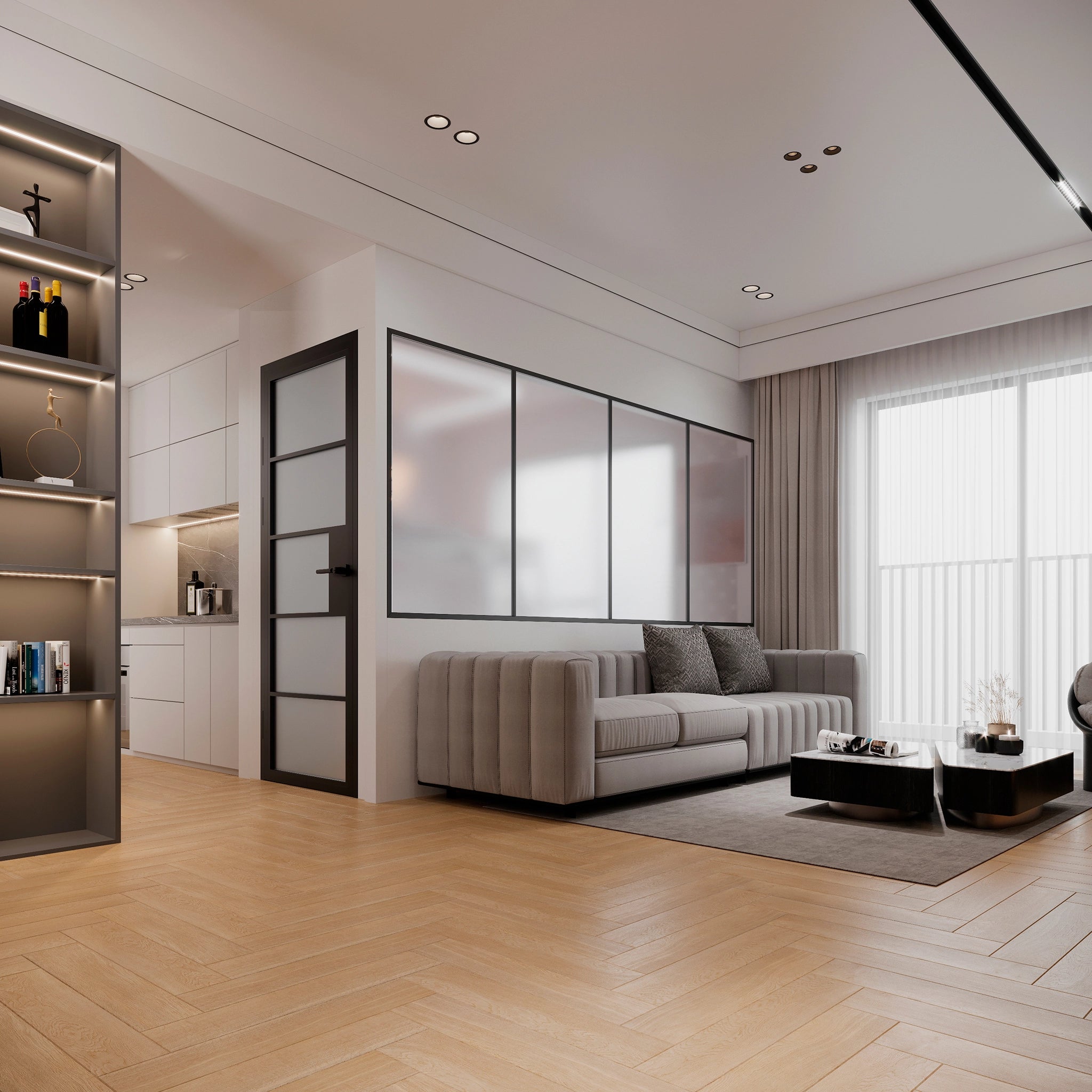 5 Lite Interior Steel French Door Frosted Glass