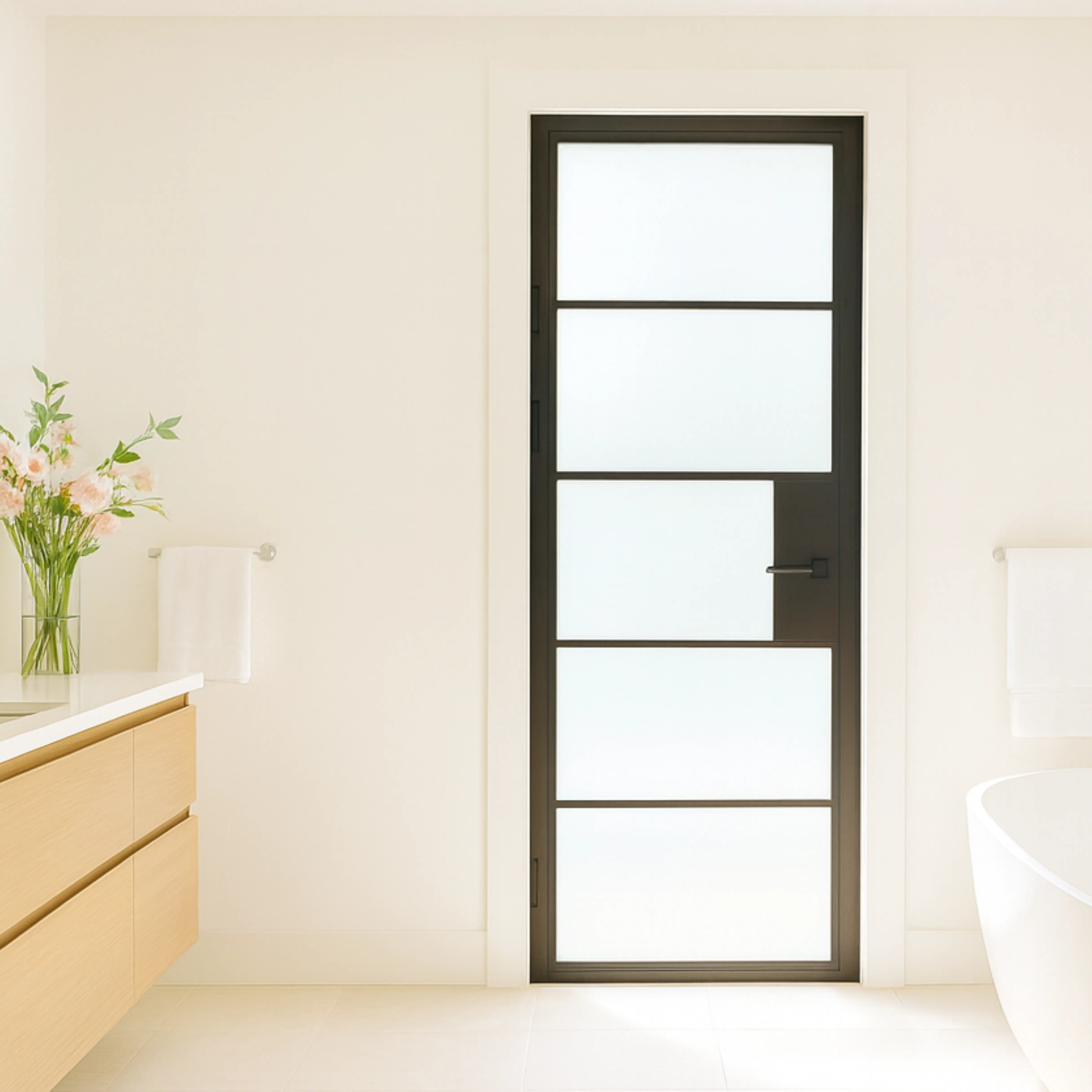5 Lite Interior Steel French Door Frosted Glass