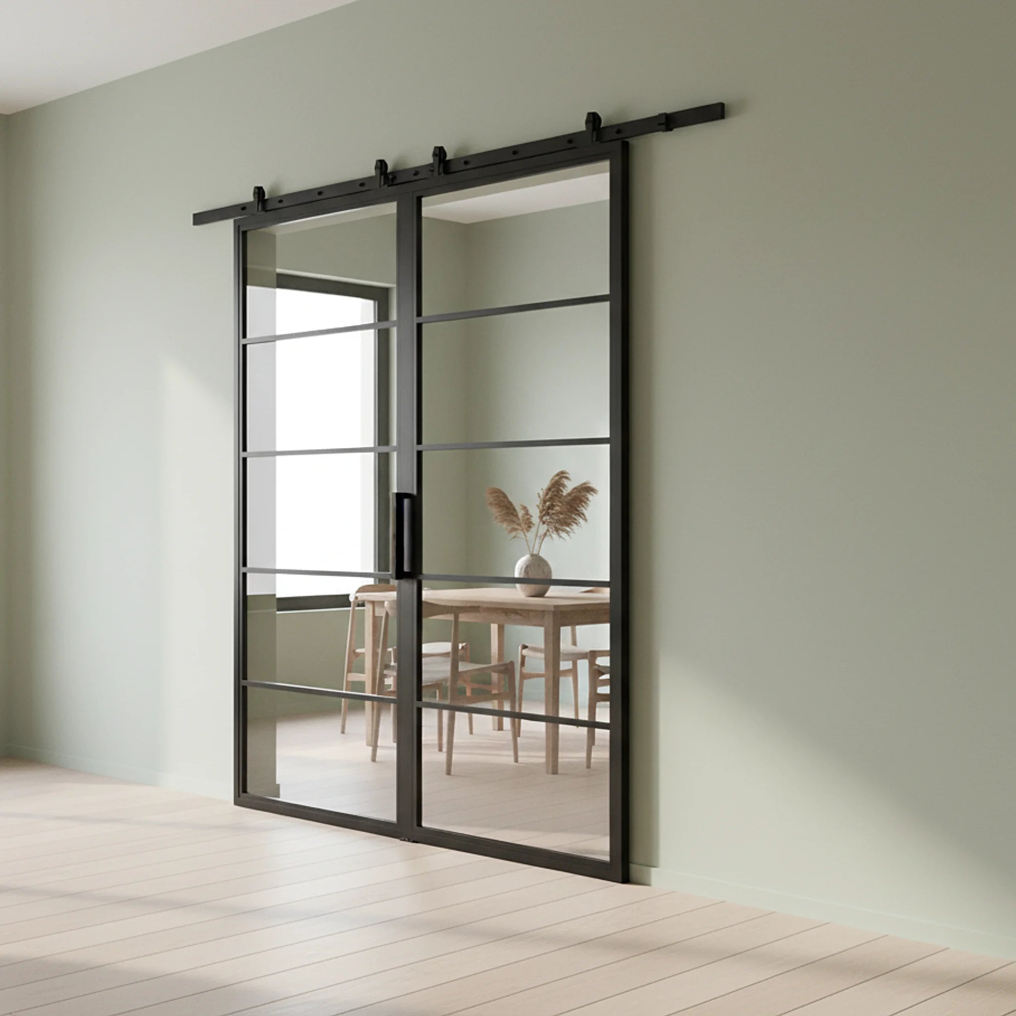 5 Lite Interior Steel French Double Barn Door Modern Line - Alpada Doors