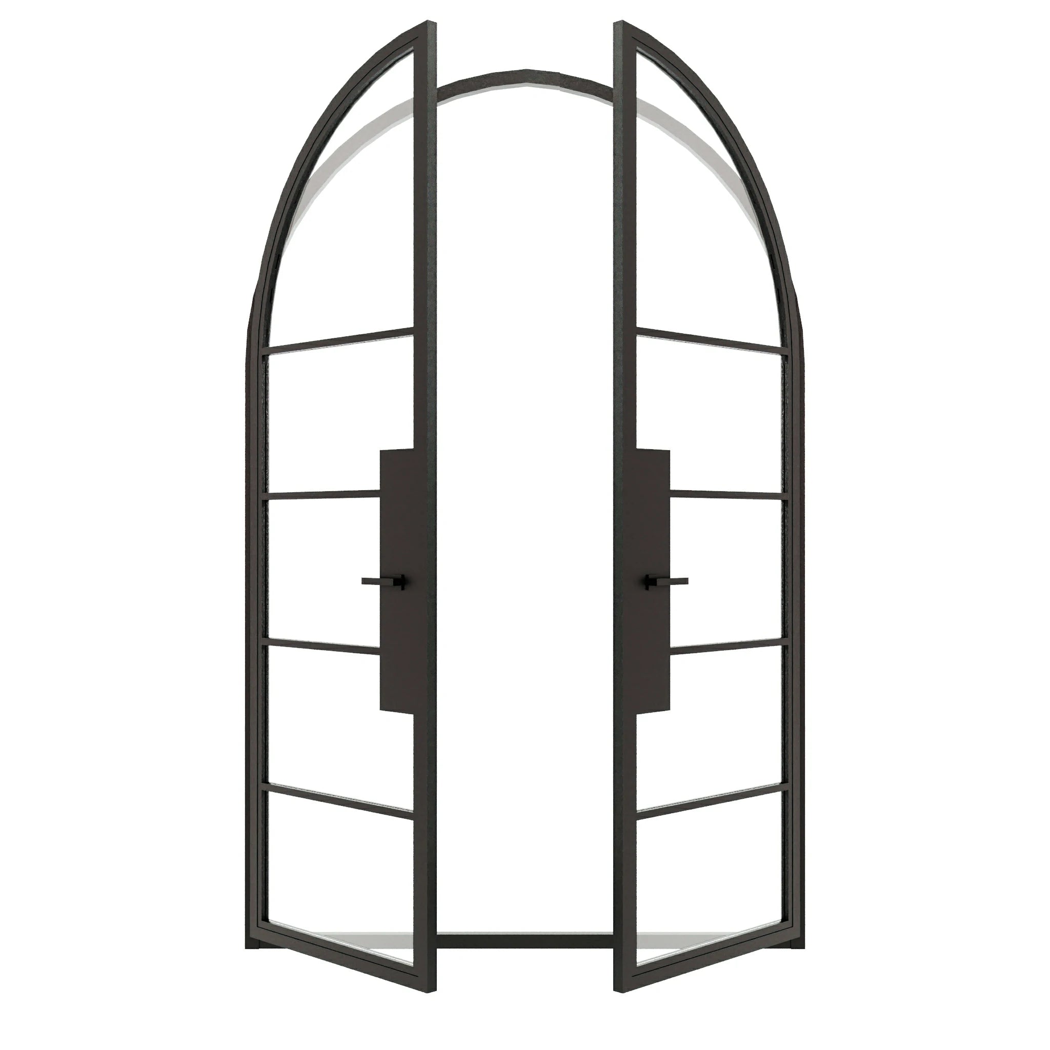 5 Lite Round Top Double Front Door - steel and glass front door open view - Alpada Doors