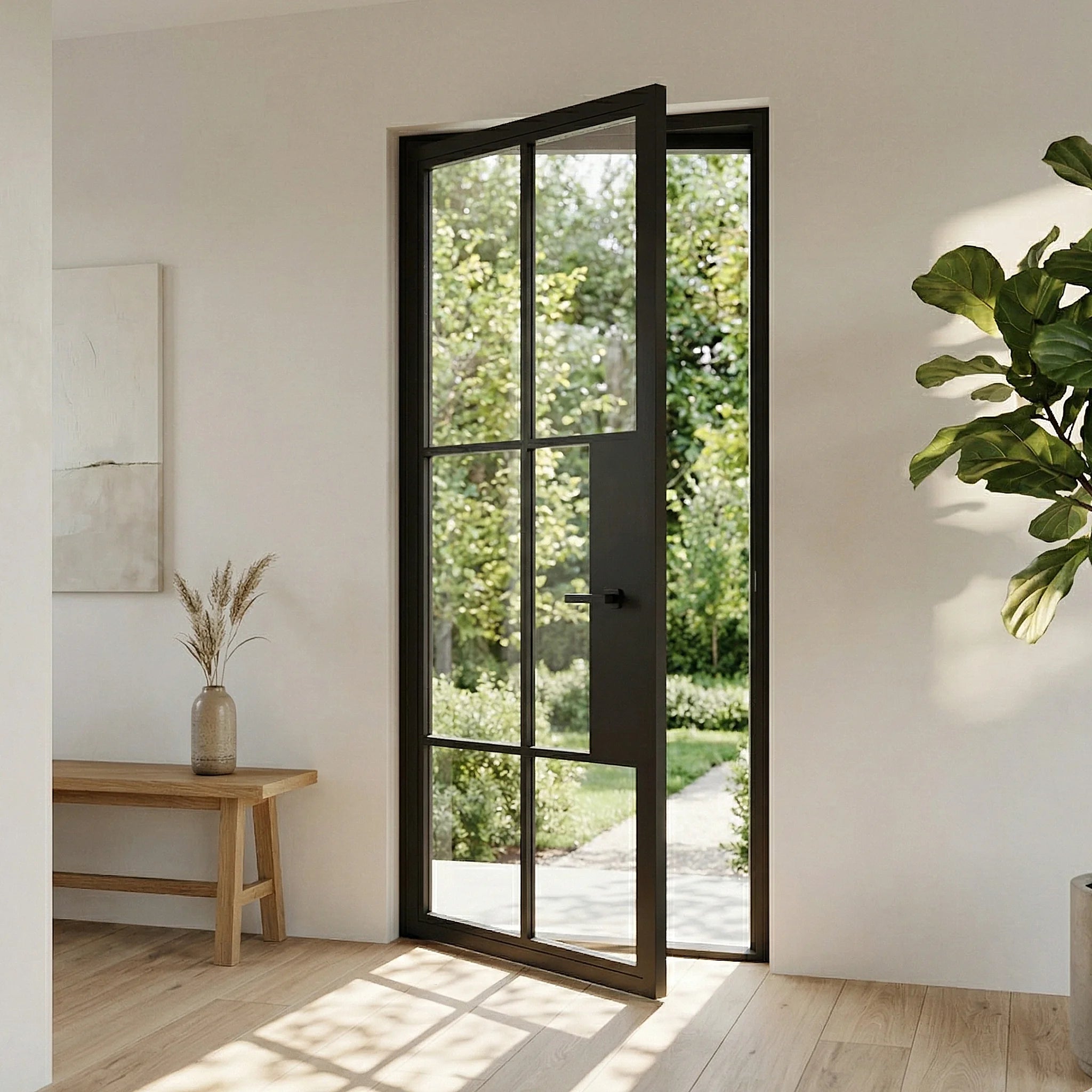 6 Lite Entryway Steel French Door - AlpadaDoors - Exterior single swing door