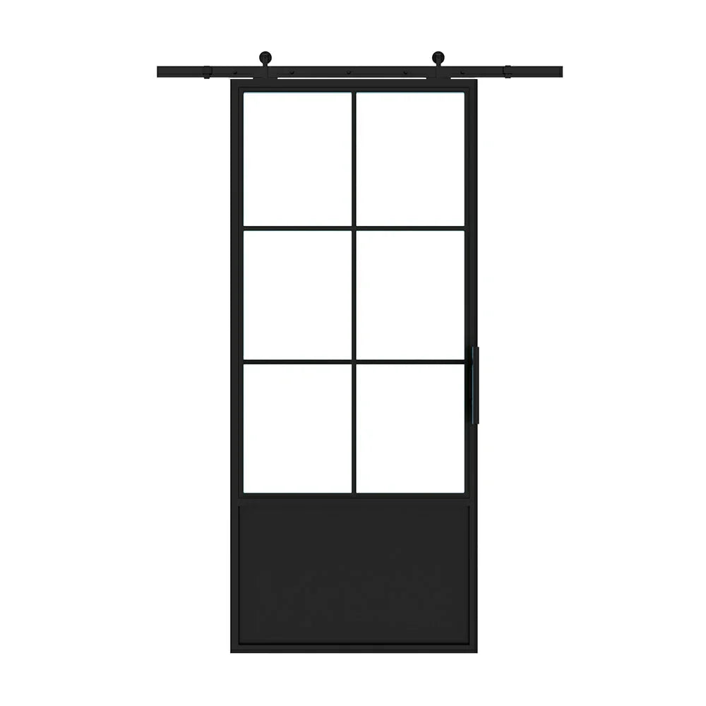 6 Lite Interior Barn Door with Steel Panel