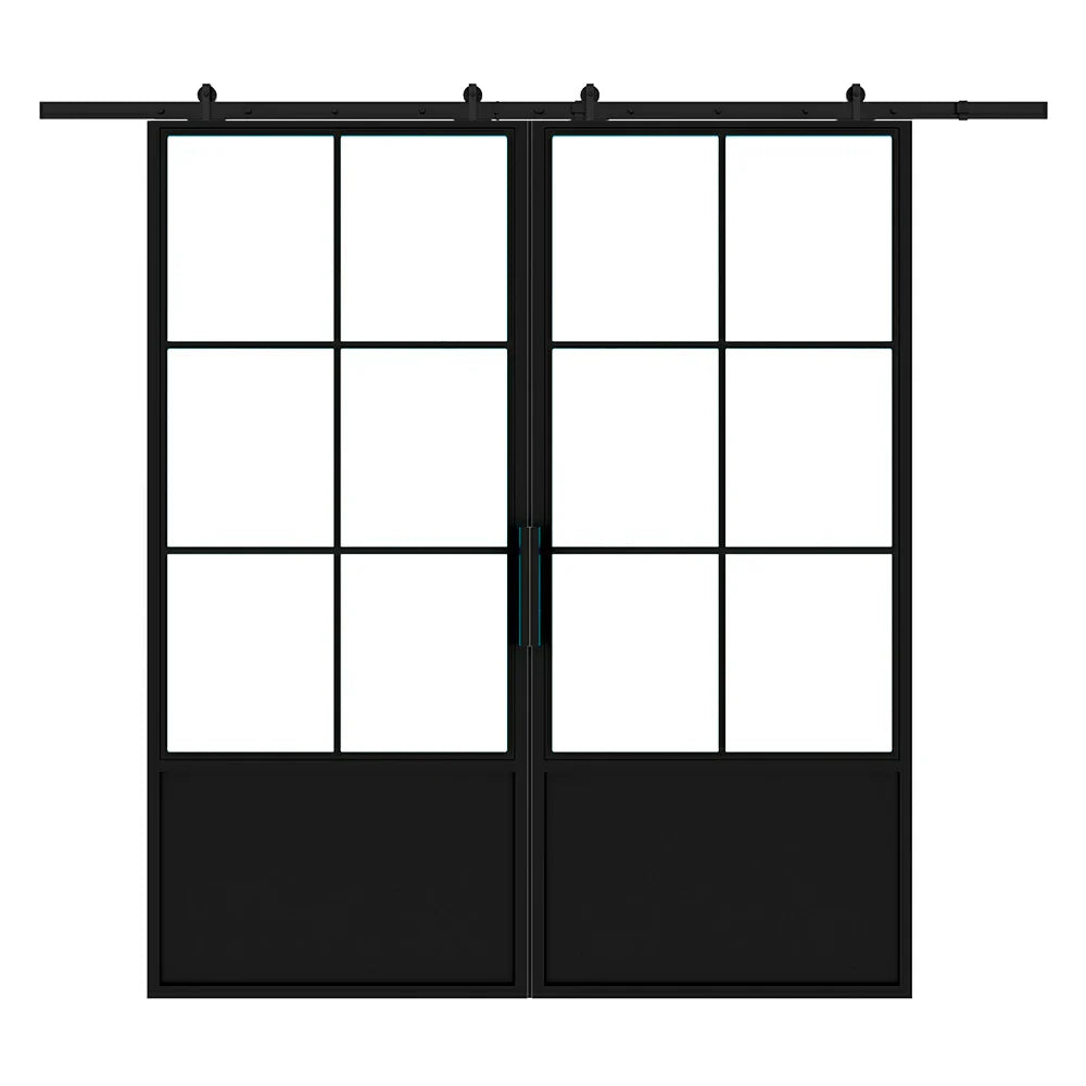 6 Lite Interior Double Barn Door with Steel Panel