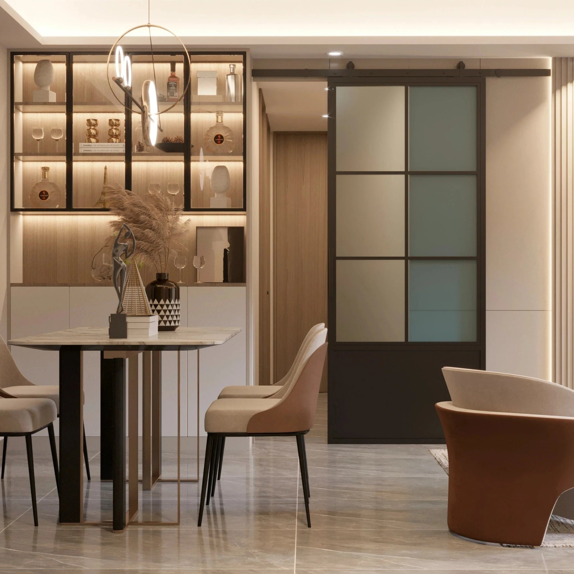 6 Lite Interior French Barn Door w/ Steel Panel Frosted Glass - AlpadaDoors - Interior single barn door