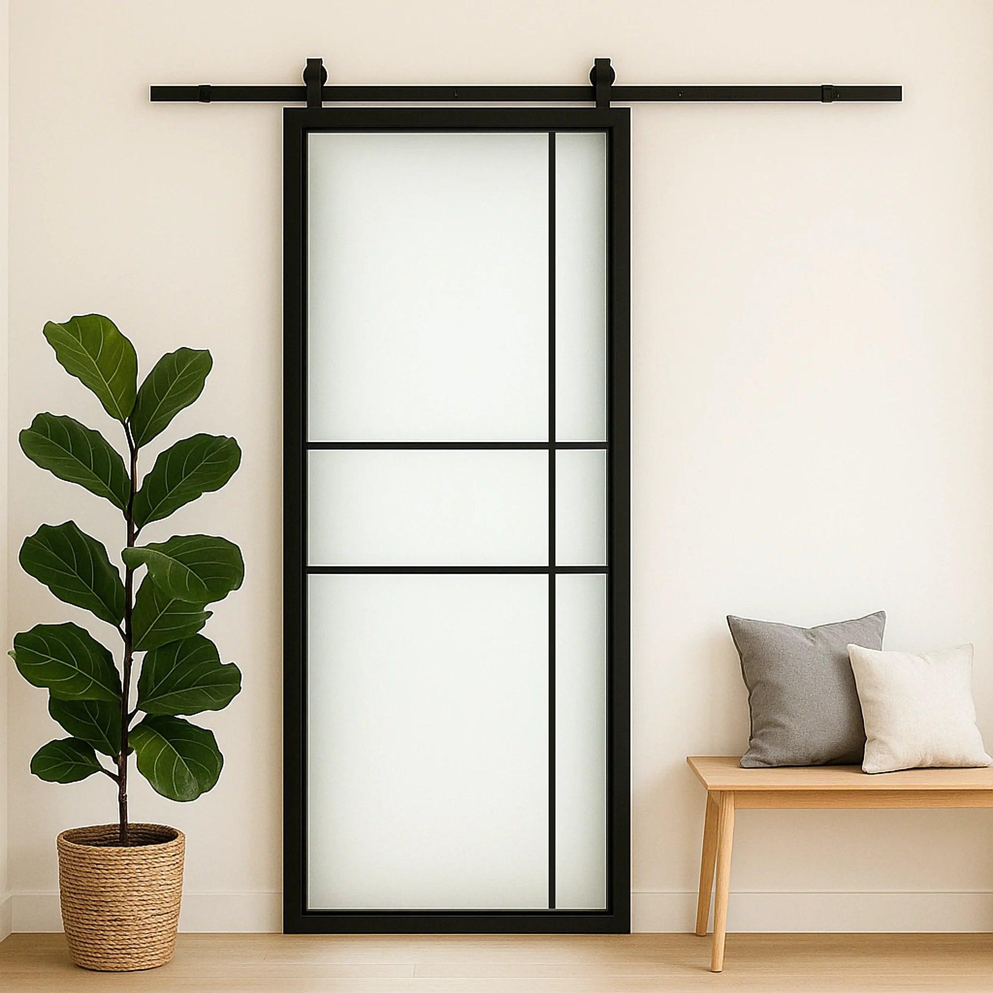 6 Lite Interior Steel Barn Door Clear Glass – Inward - AlpadaDoors - Interior single barn door