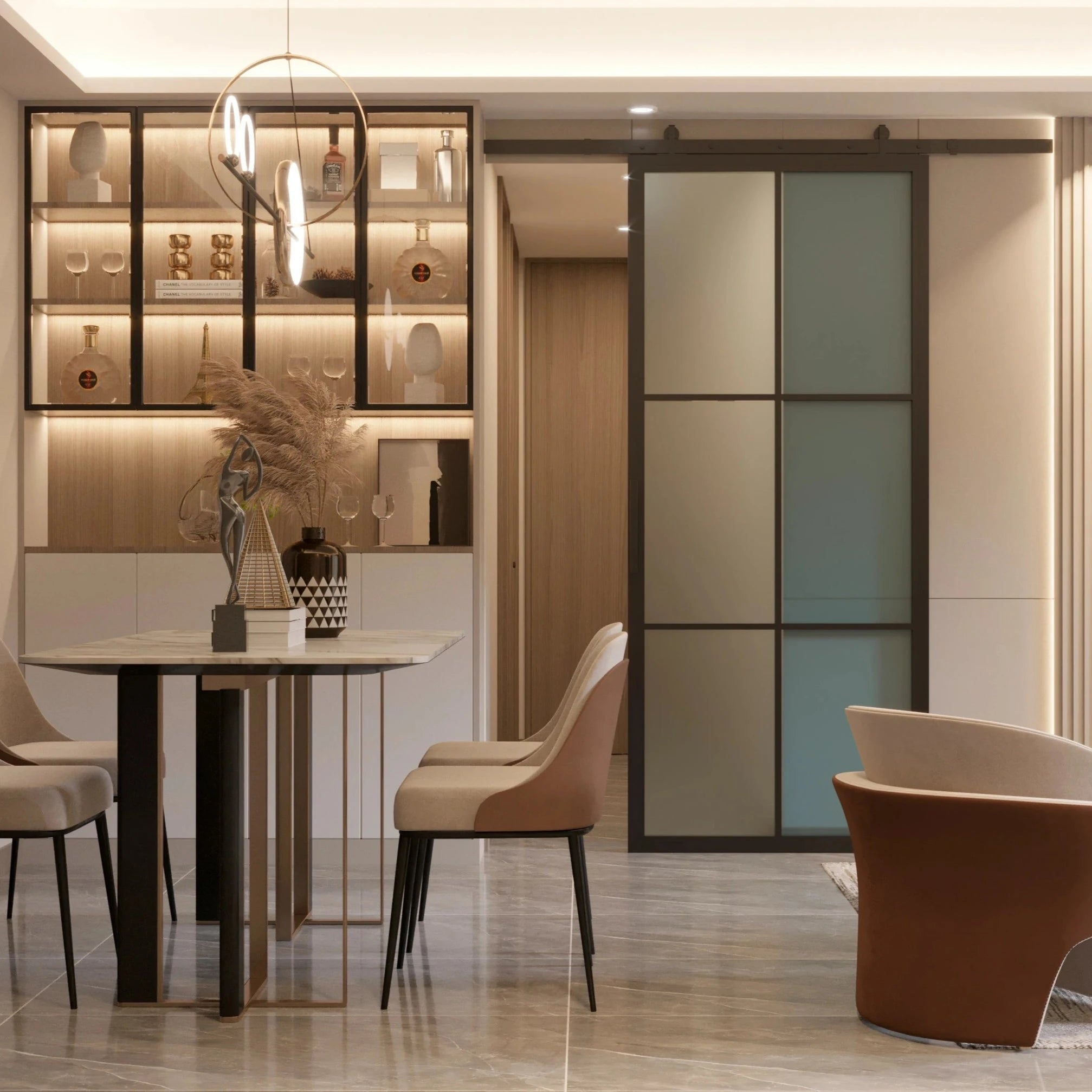 6 Lite Interior Steel Barn Door Frosted Glass in Interior