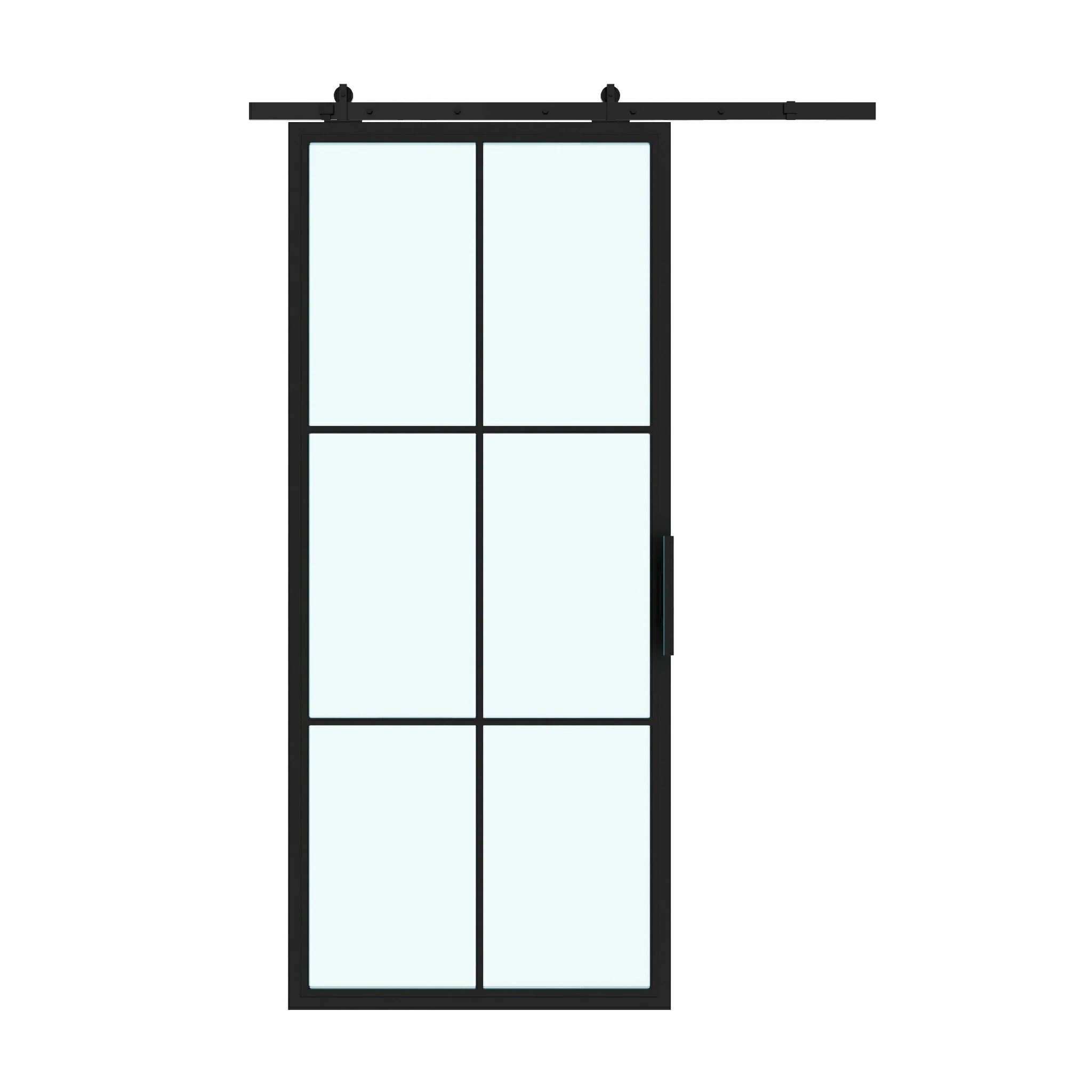 6 Lite Interior Steel Barn Door Frosted Glass Slide Left