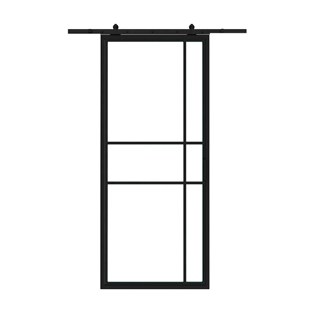 6 Lite Interior Steel Barn Door Right Offset Asymmetrical Grid