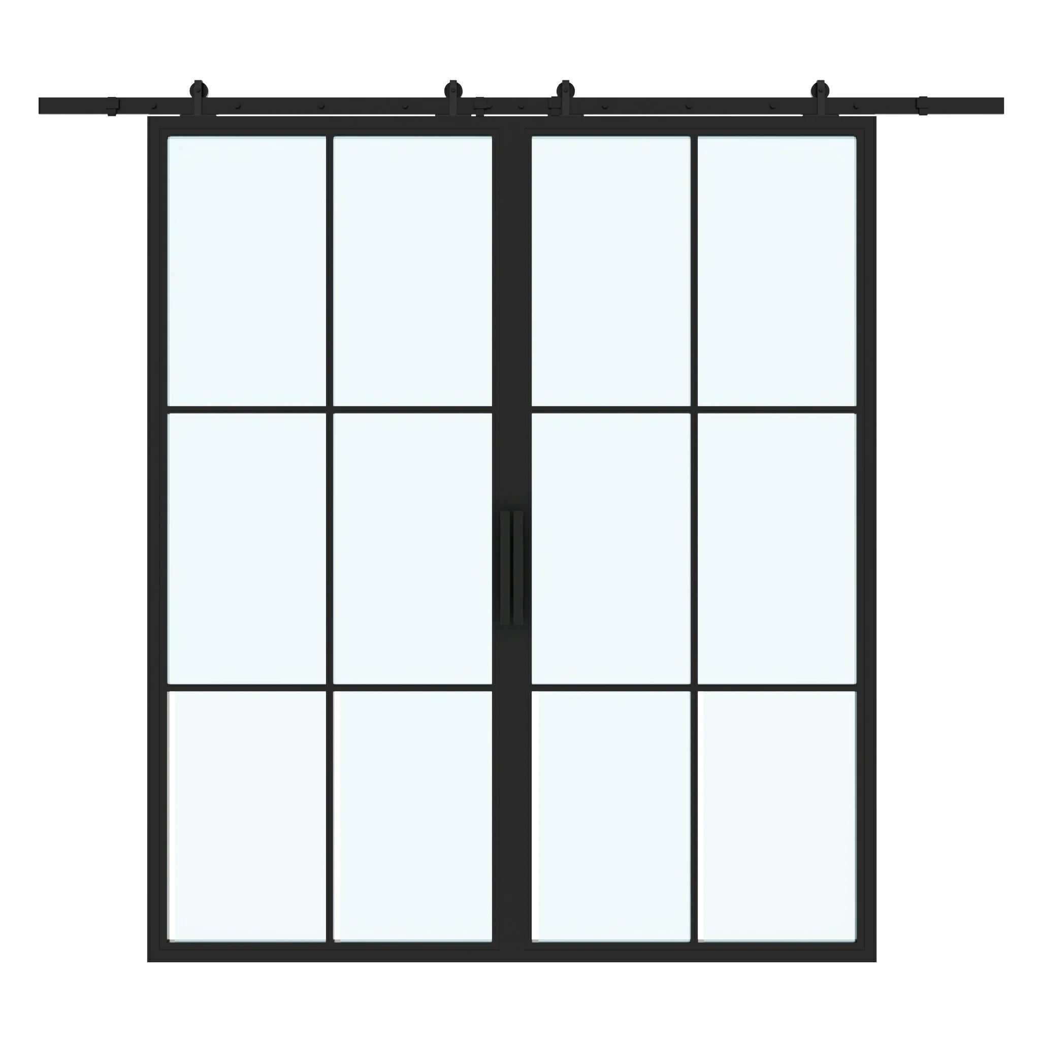 6 Lite Interior Steel Double Barn Door Frosted Glass Closed