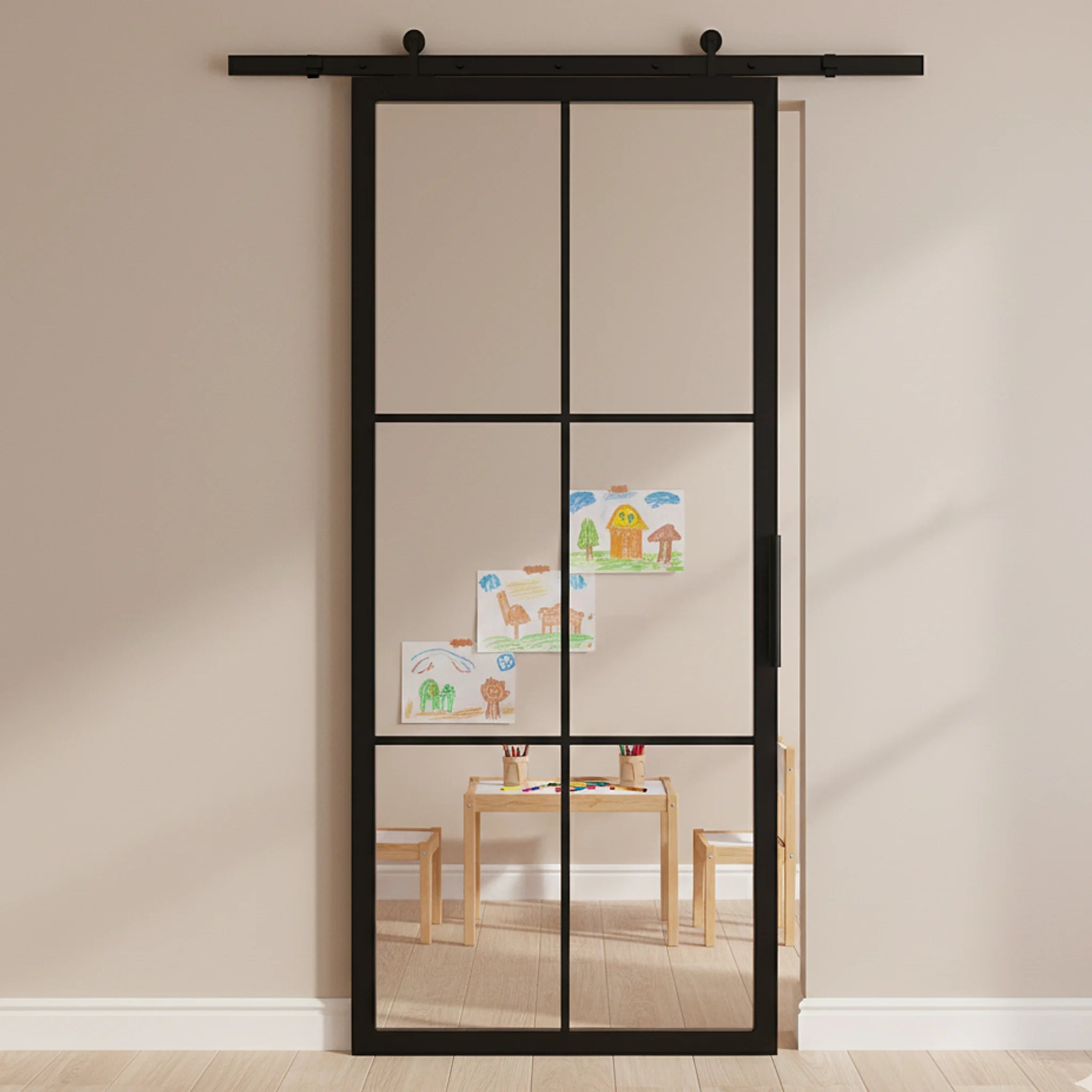 6 Lite Interior Steel French Barn Door Classic Grid - Alpada Doors