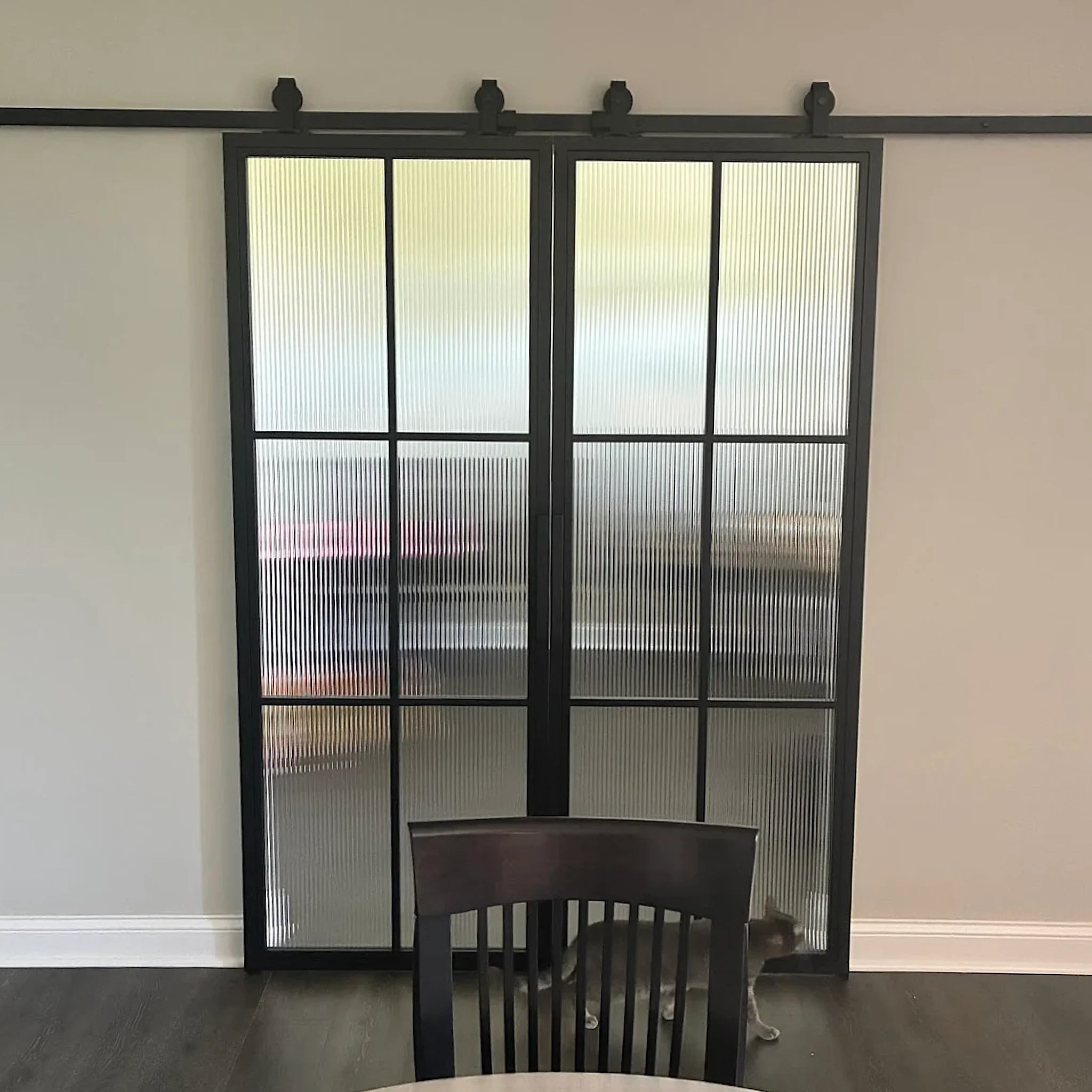 6 Lite Interior Steel French Double Barn Door Frosted Glass Classic Grid - Alpada Doors