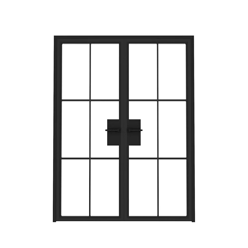 6 Lite Interior Steel French Double Door Clear Glass