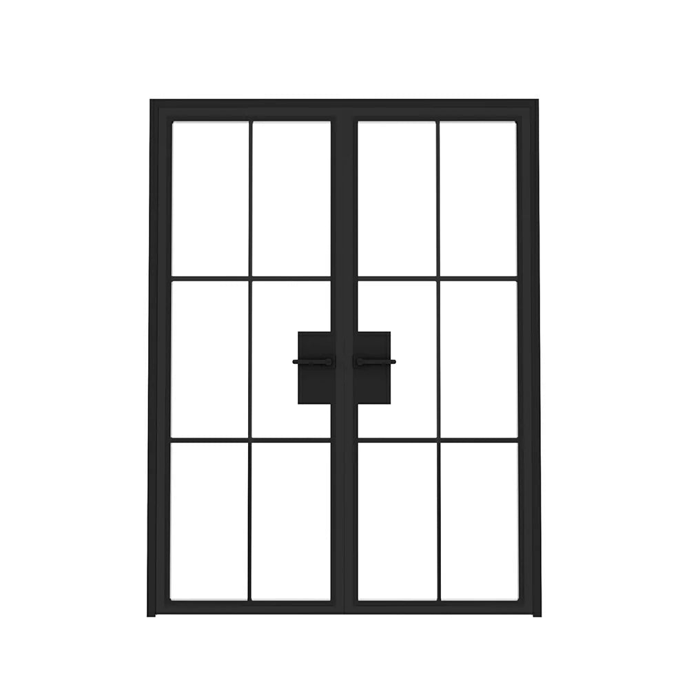 6 Lite Interior Steel French Double Door with Tall Pull Handle - AlpadaDoors - Interior double swing door