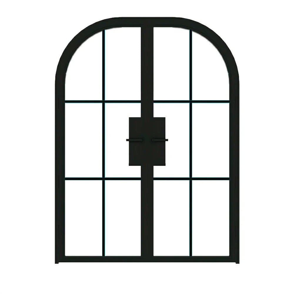 6 Lite Interior Steel Round Top French Double Door - AlpadaDoors - Arched interior french doors