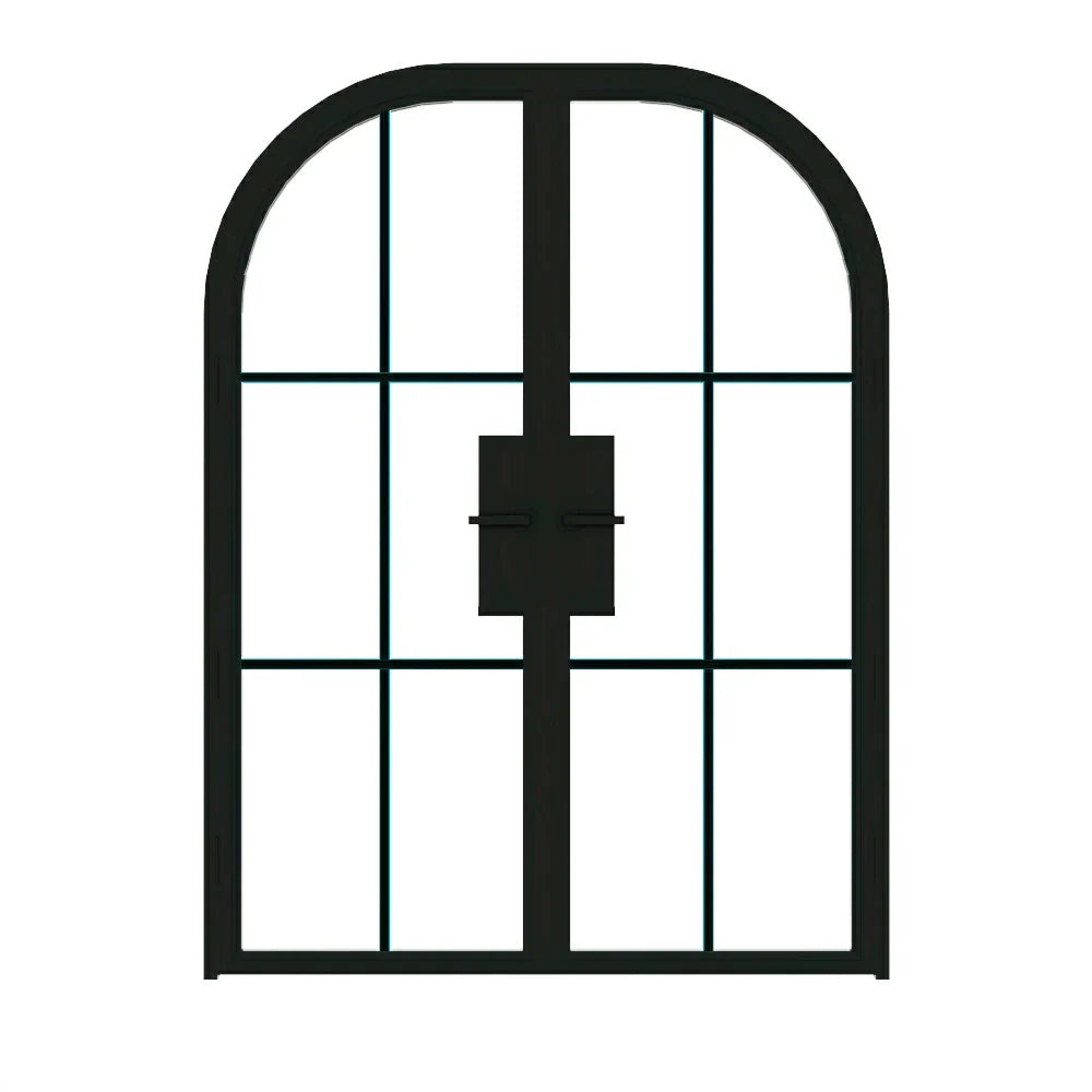 6 Lite Interior Steel Round Top French Double Door