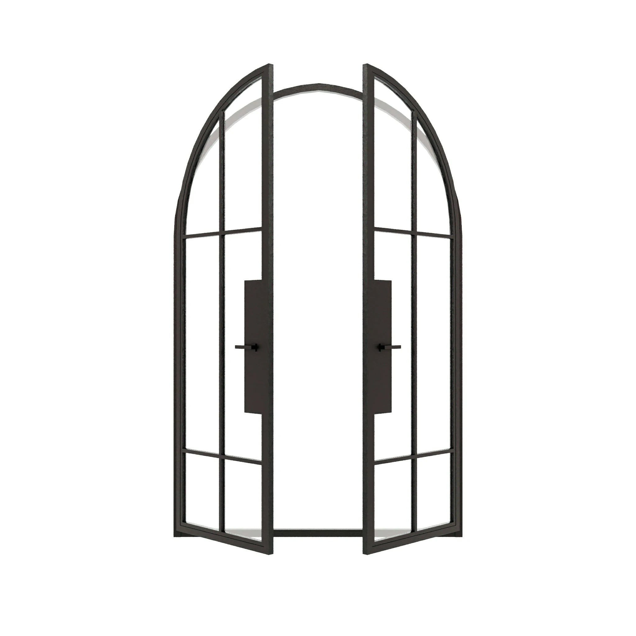 6 Lite French Round Top Double Front Door - steel and glass front door open view - Alpada Doors