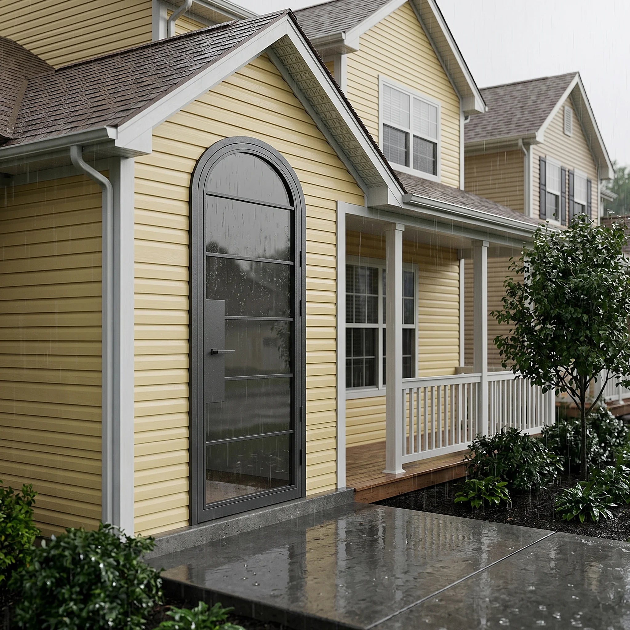 6 Lite Round Top Single Front Door - steel and glass front door front view - Alpada Doors