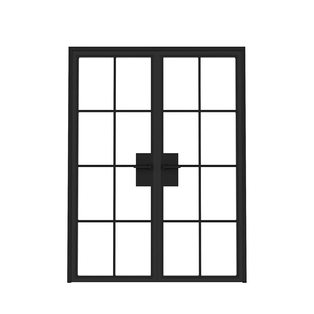 8 Lite Interior Steel French Double Door Clear Glass - AlpadaDoors - Interior double swing door