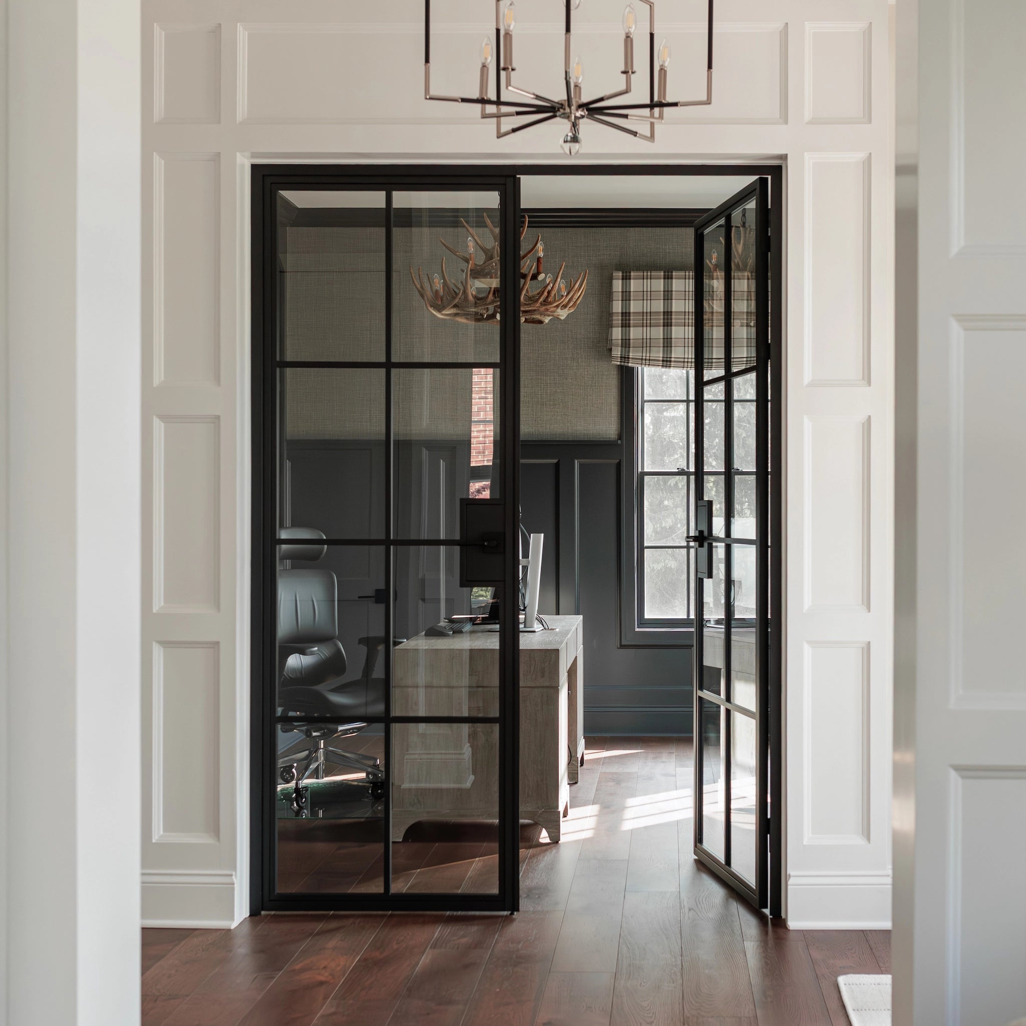 8 Lite Interior Steel French Double Door Clear Glass