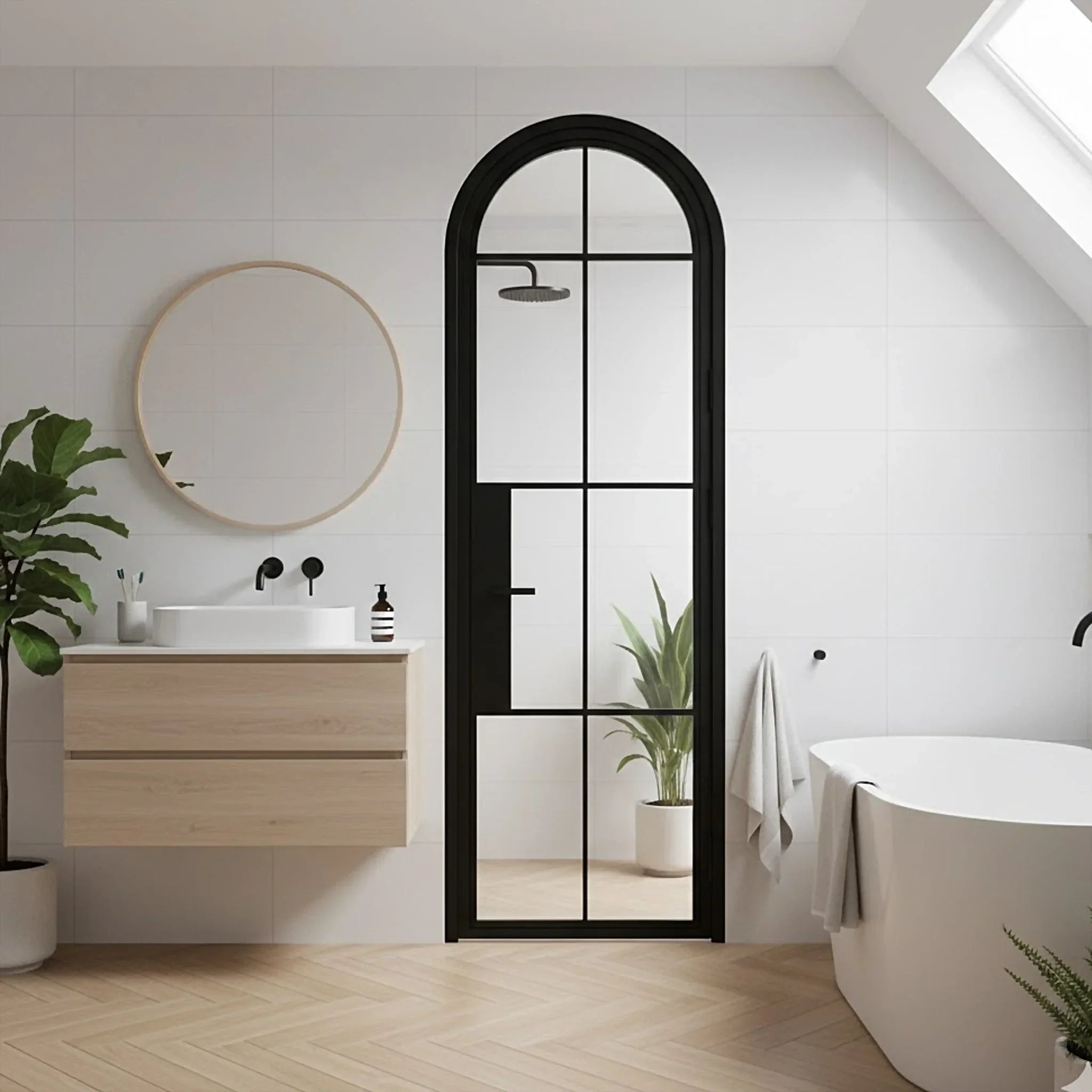 8 Lite Interior Steel Round Top French Door