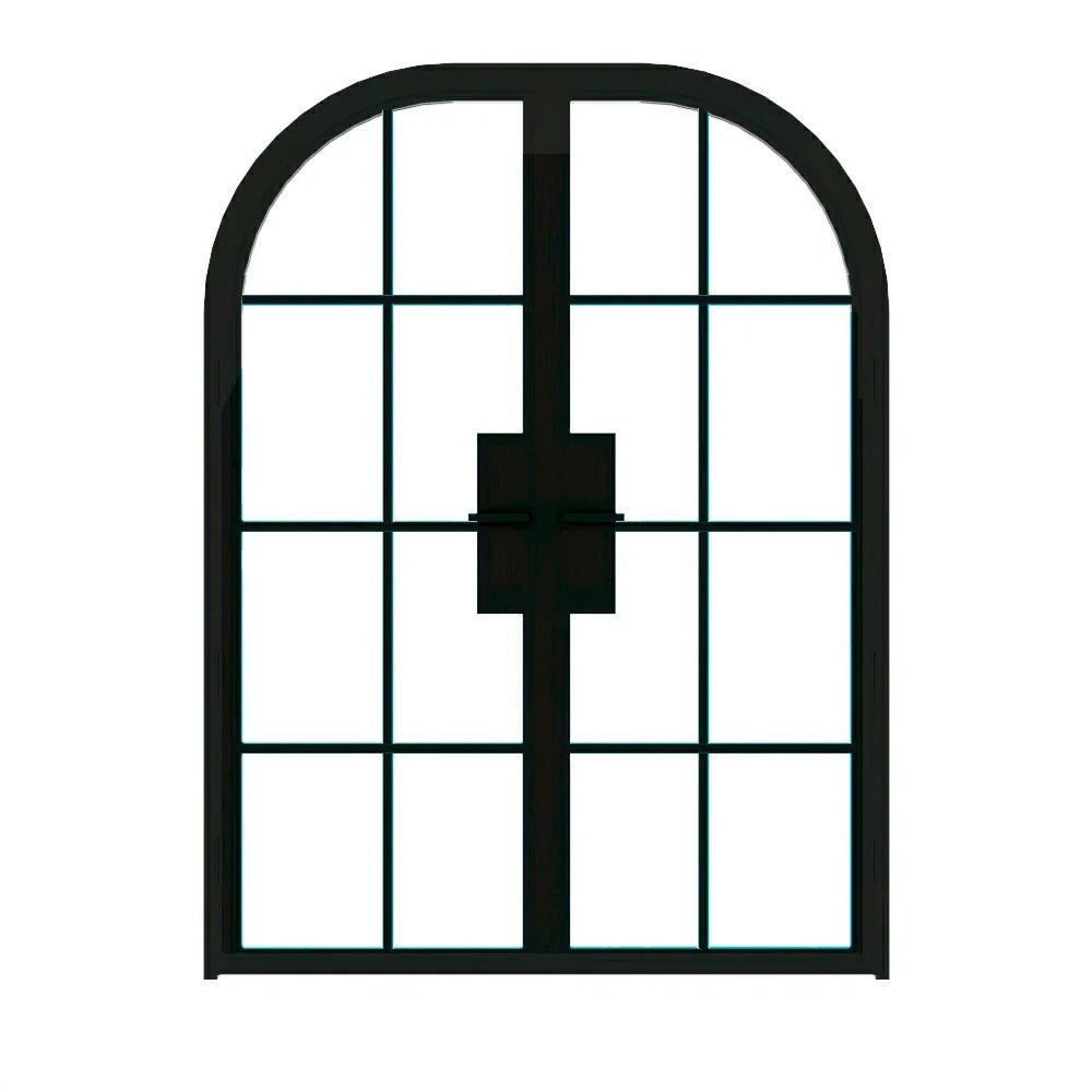 8 Lite Interior Steel Round Top French Double Door - AlpadaDoors - Arched interior french doors