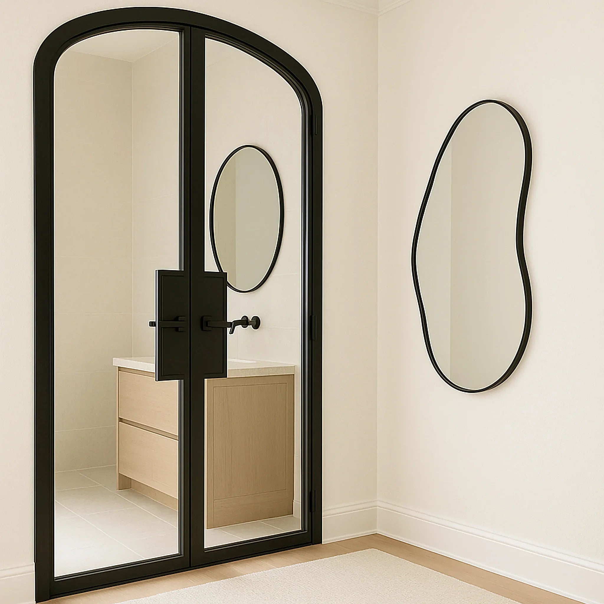 Full Lite Interior Steel Arched Top French Double Door - AlpadaDoors - Arched interior french doors