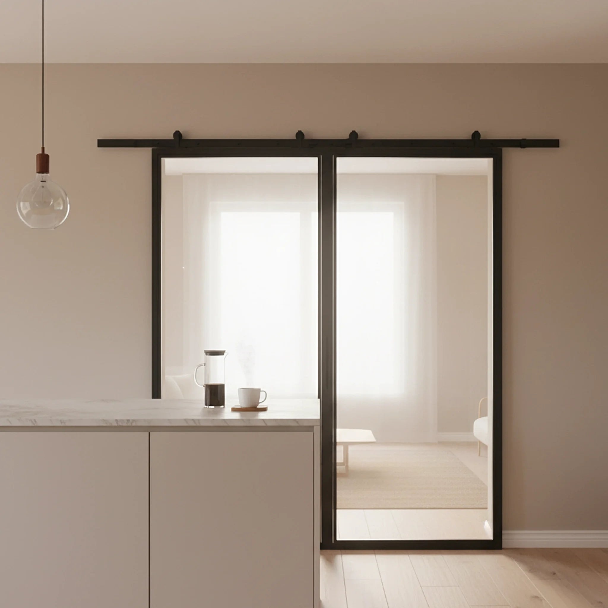 Full Lite Interior Steel Double Barn Door Modern Line - Alpada Doors