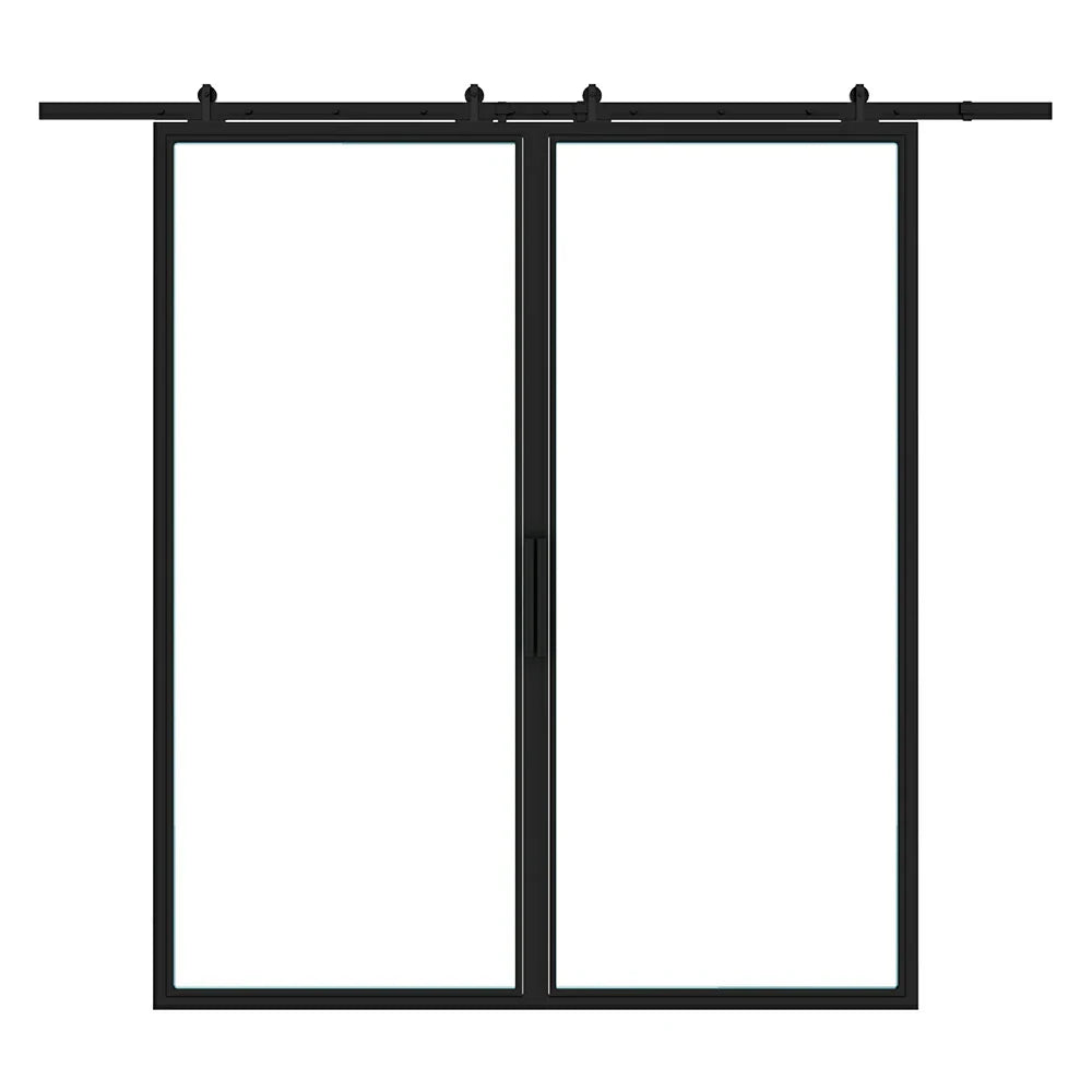 Full Lite Interior Steel Double Barn Door