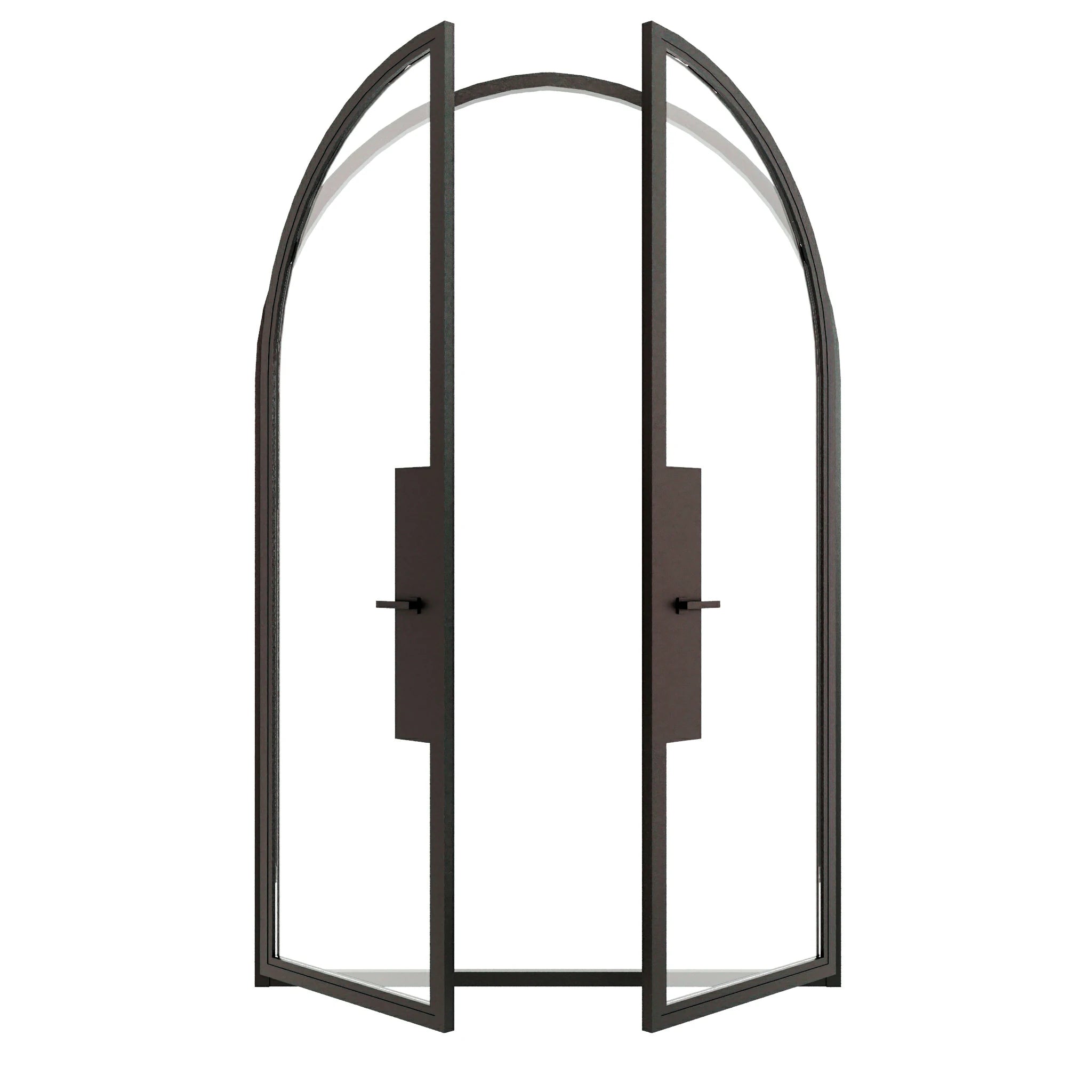 Full Lite Round Top Double Front Door - steel and glass front door open view - Alpada Doors