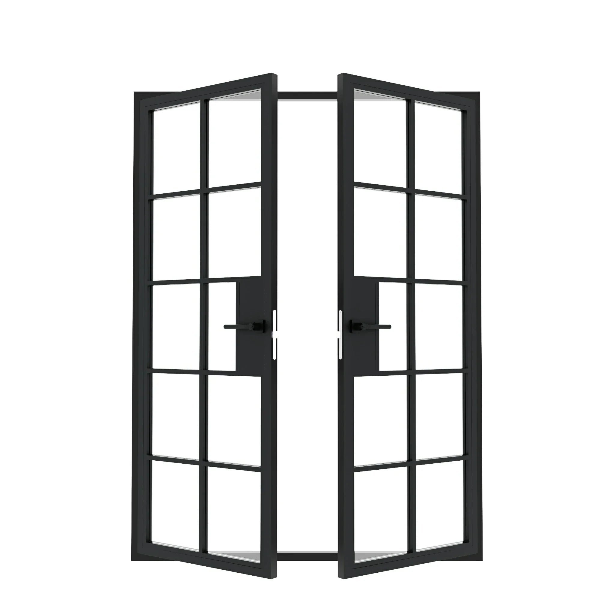 10 Lite Entryway Steel French Double Door - AlpadaDoors - Exterior double swing door