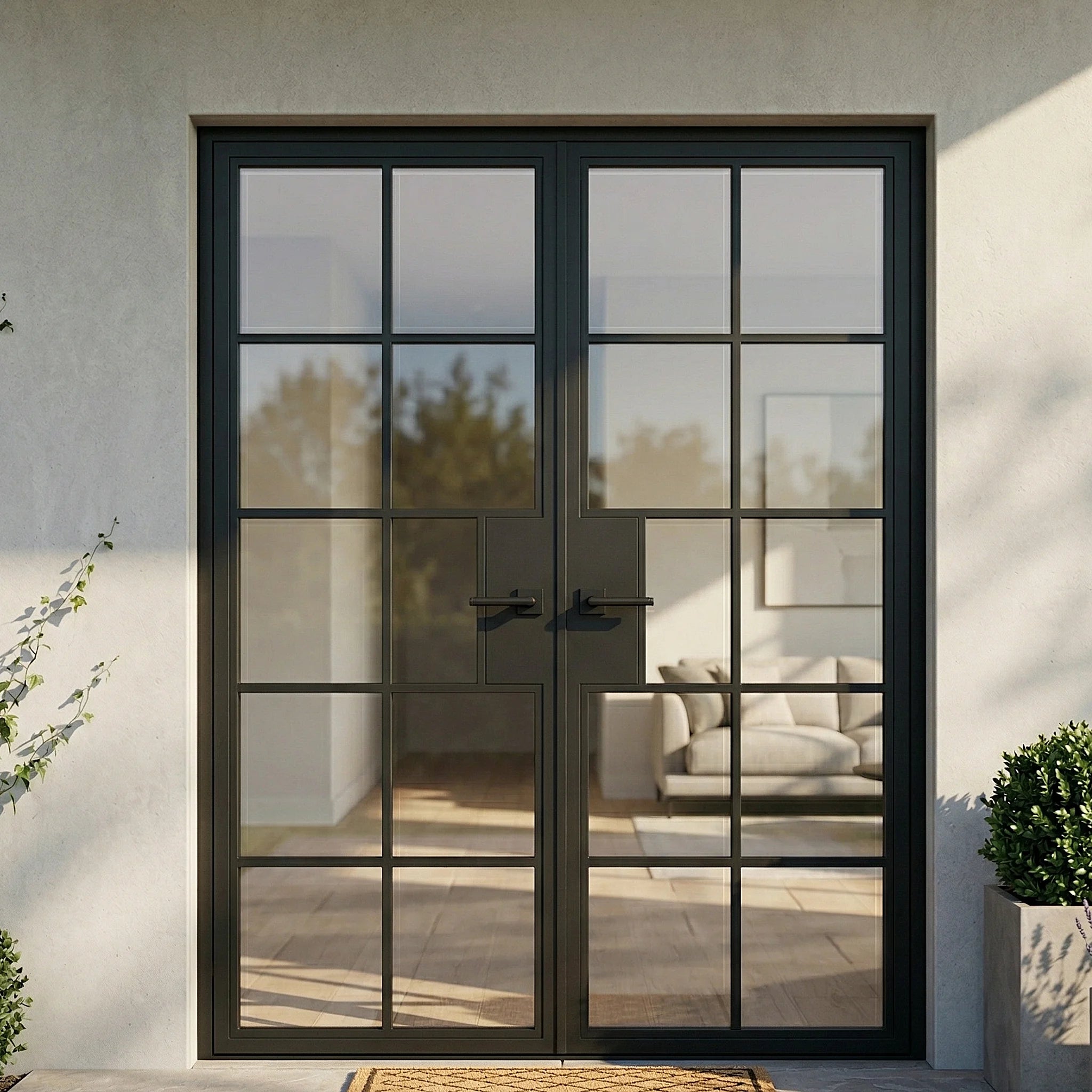 10 Lite Entryway Steel French Double Door - AlpadaDoors - Exterior double swing door