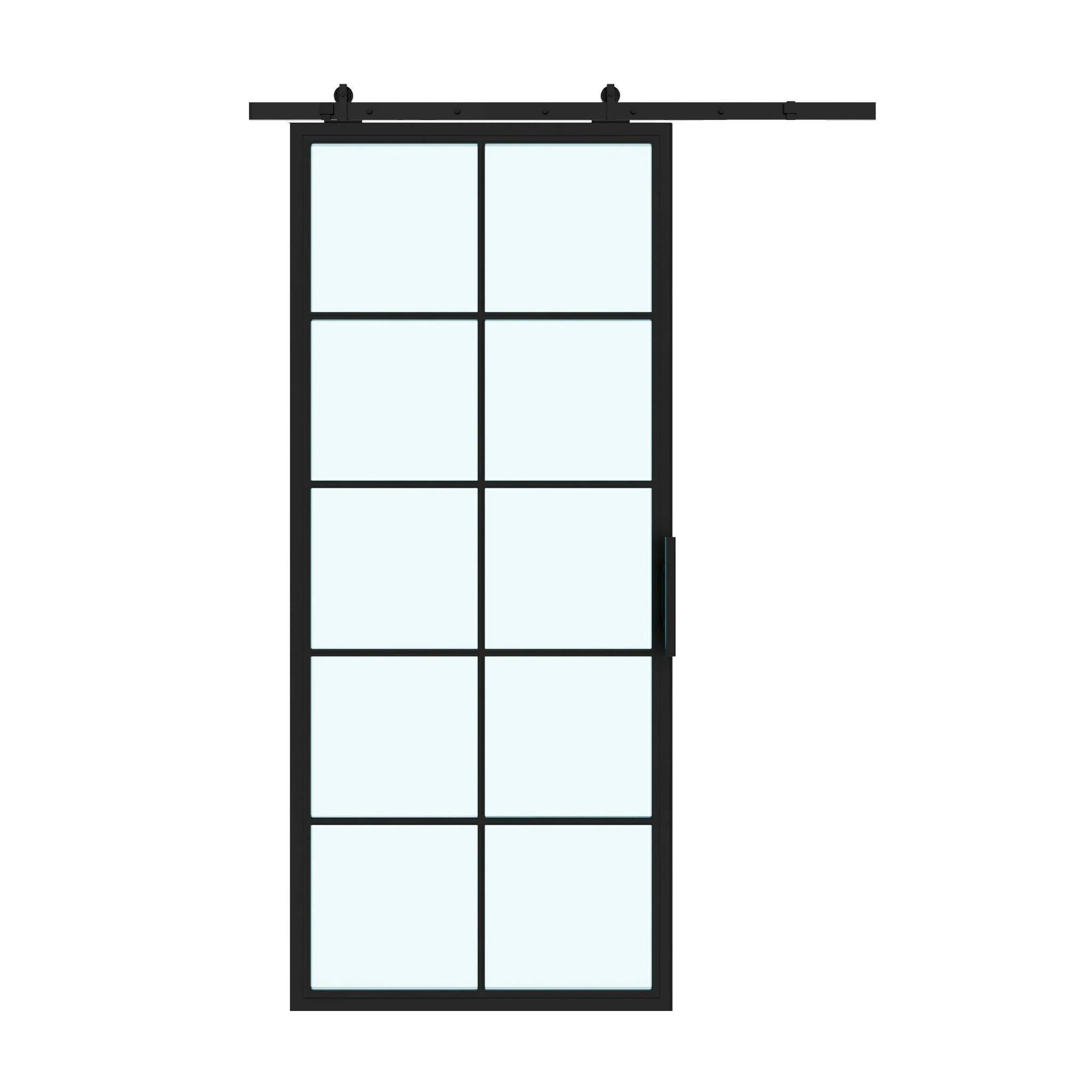 10 Lite Interior Steel French Barn Door Frosted Glass - AlpadaDoors - Interior single barn door