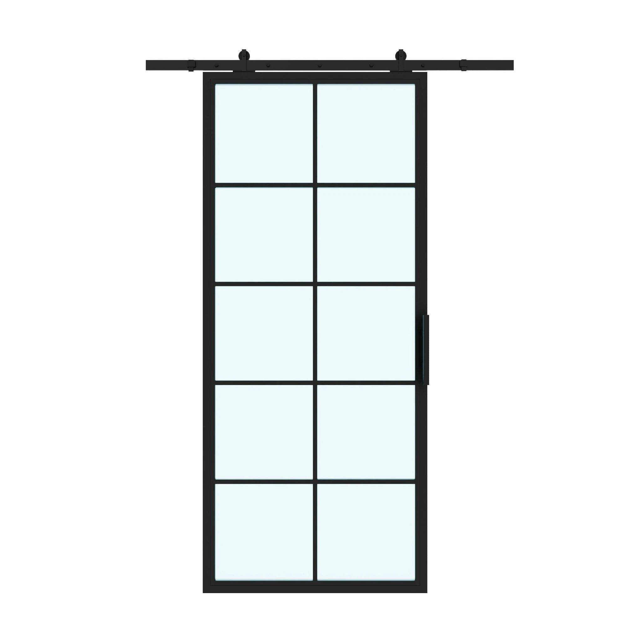 10 Lite Interior Steel French Barn Door Frosted Glass - AlpadaDoors - Interior single barn door