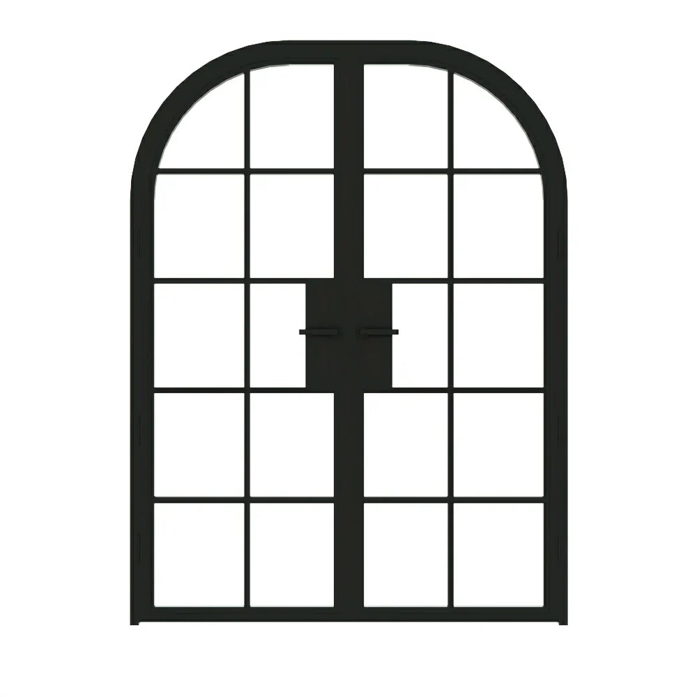 10 Lite Interior Steel Round Top French Double Door
