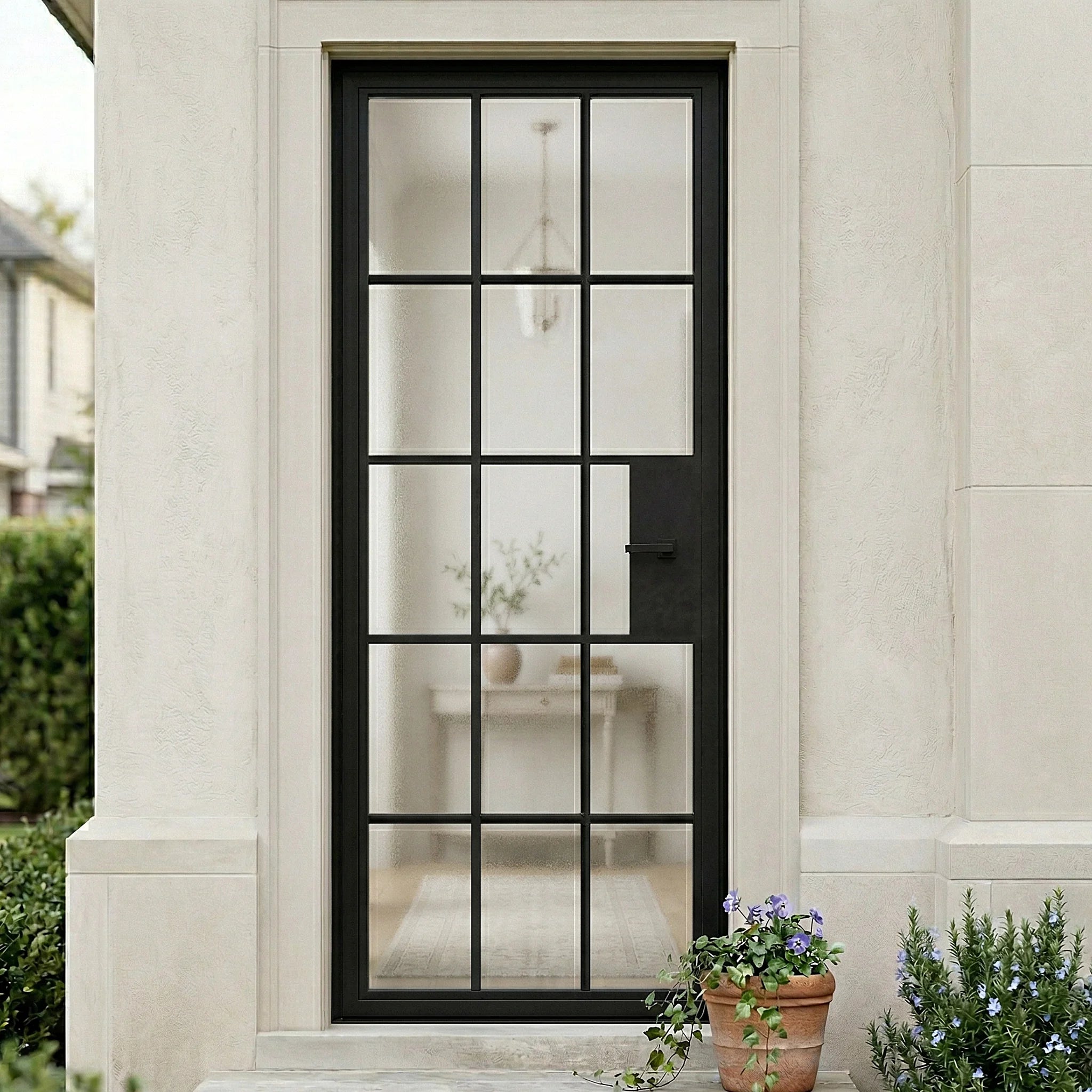 15 Lite Entryway Steel French Single Door - AlpadaDoors - Exterior single swing door