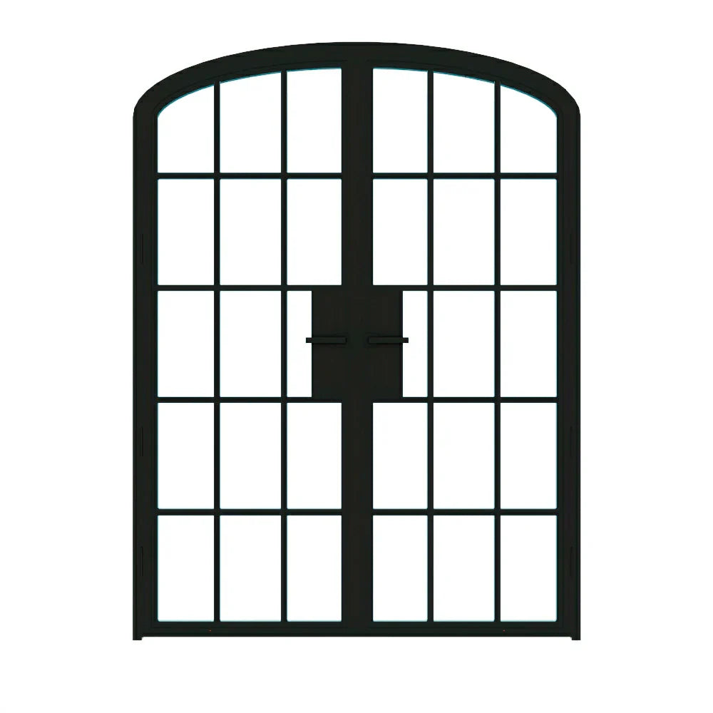15 Lite Interior Steel Arched Top French Double Door