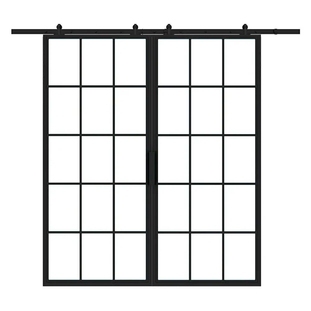15 Lite Interior Steel French Double Barn Door - AlpadaDoors - Interior double barn door