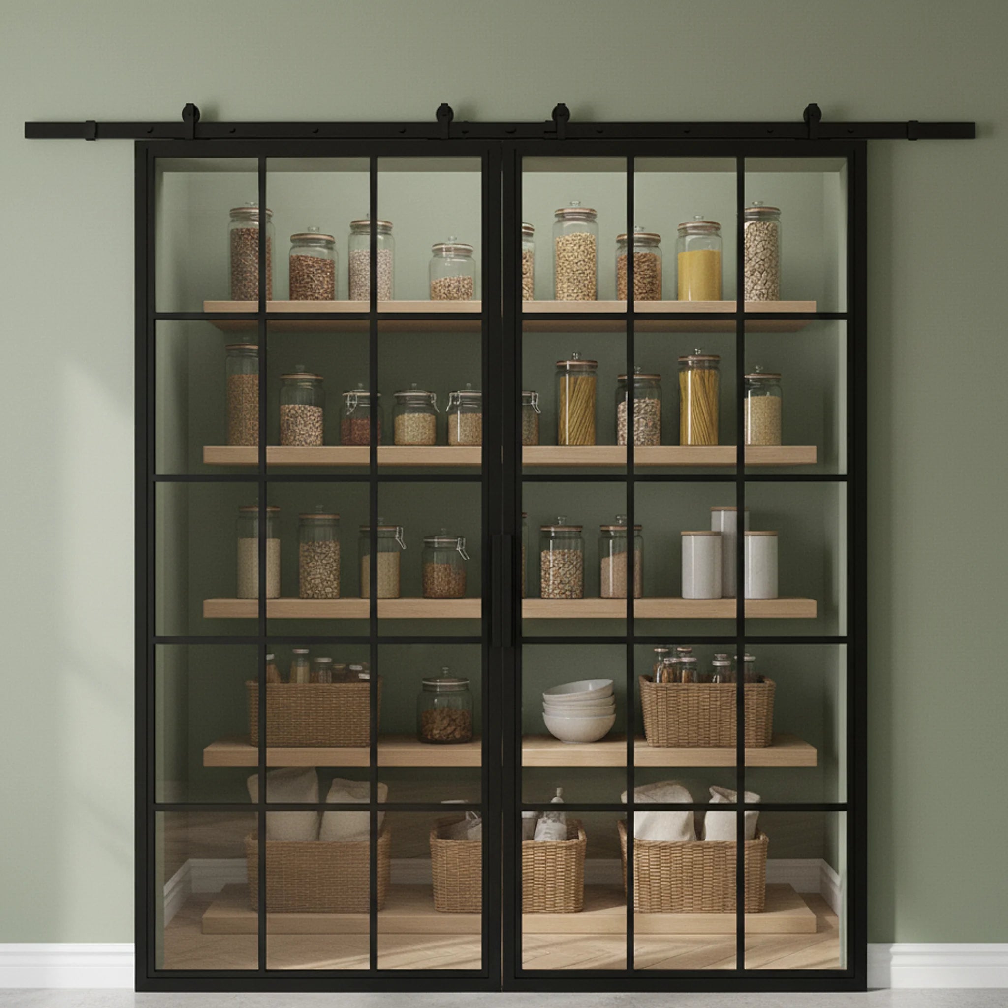 15 Lite Interior Steel French Double Barn Door Classic Grid - Alpada Doors